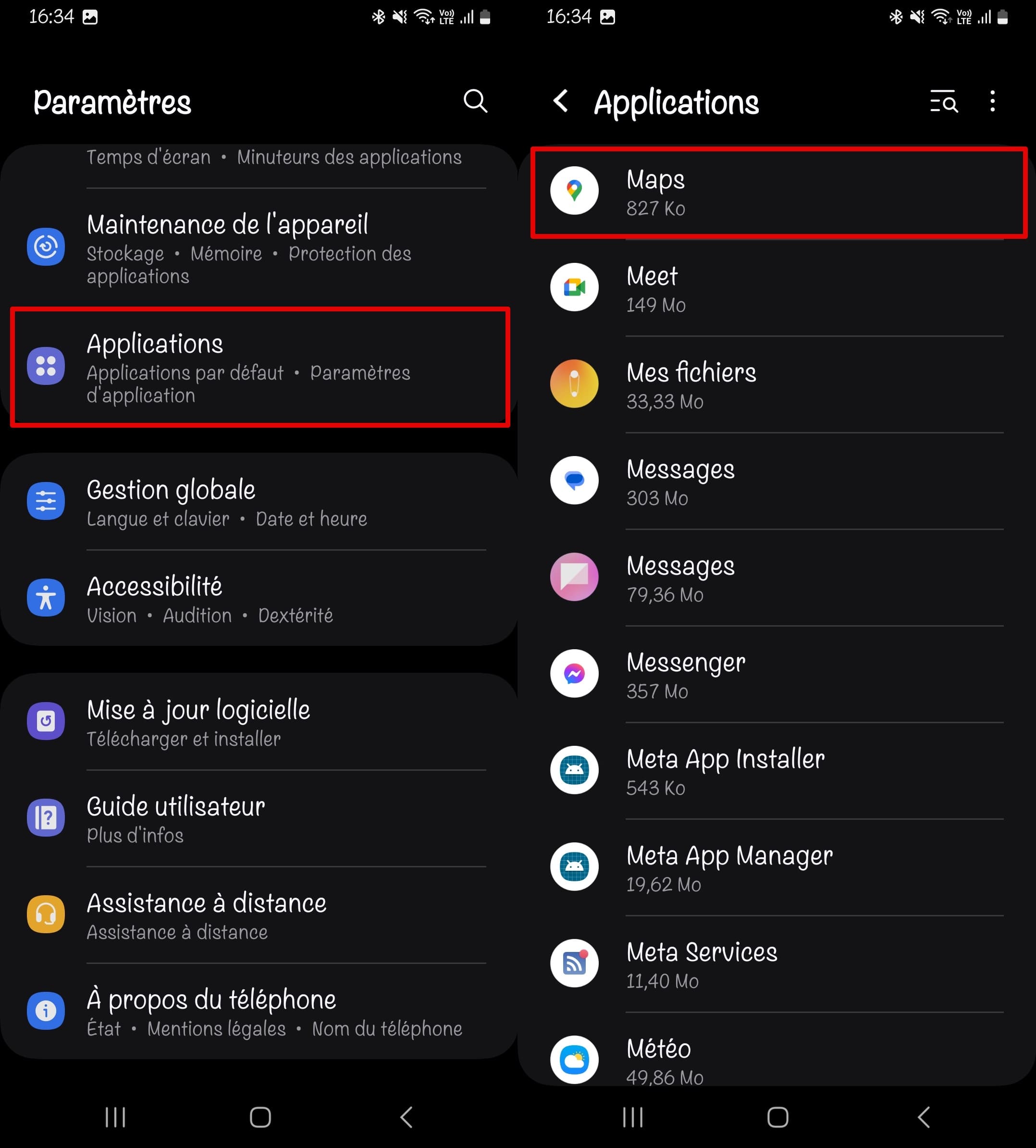 Paramètres - Apps - une liste de toutes les applications s'affiche