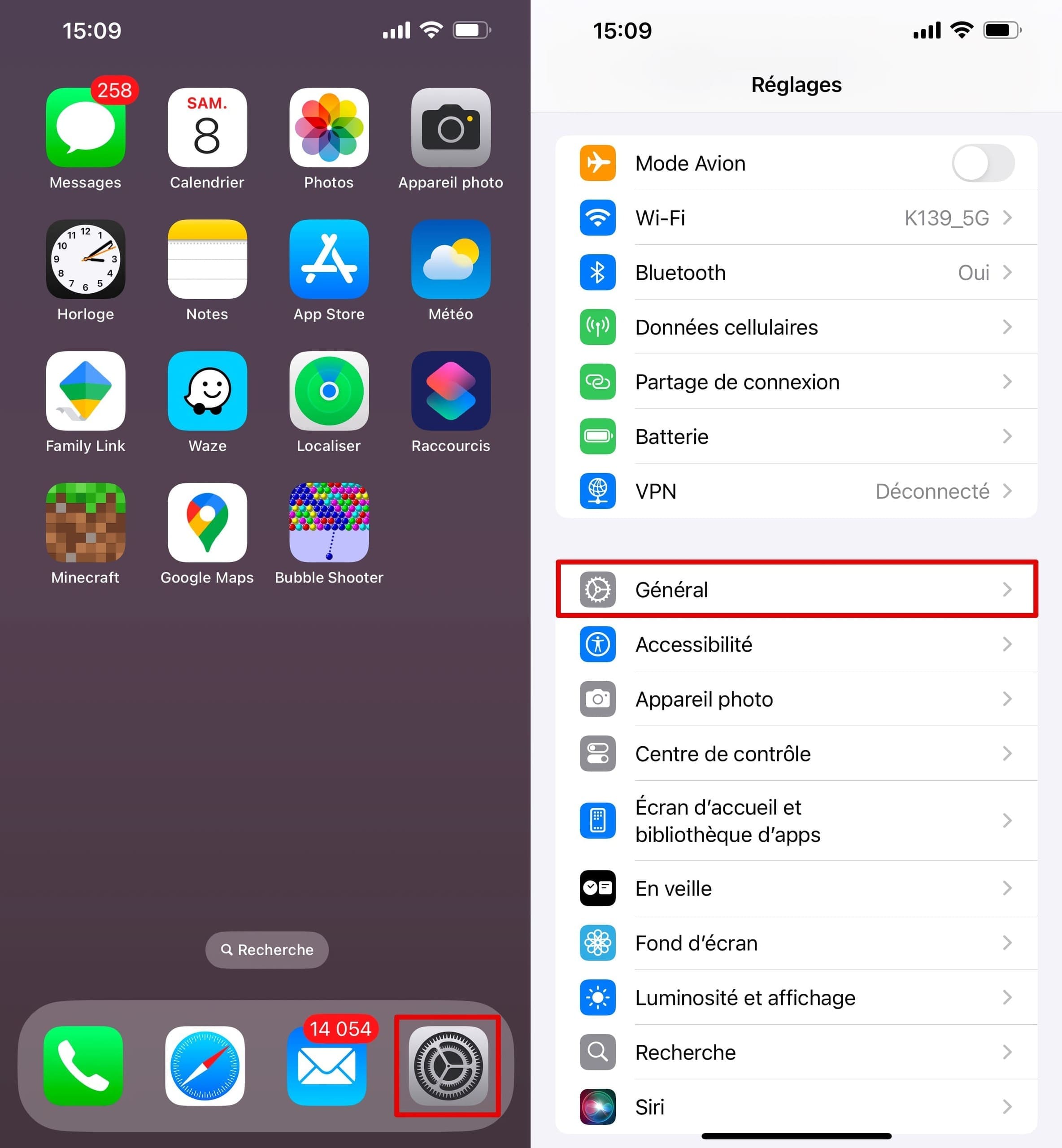 Allez dans iPhone - onglet Général en faisant défiler l’écran vers le bas.