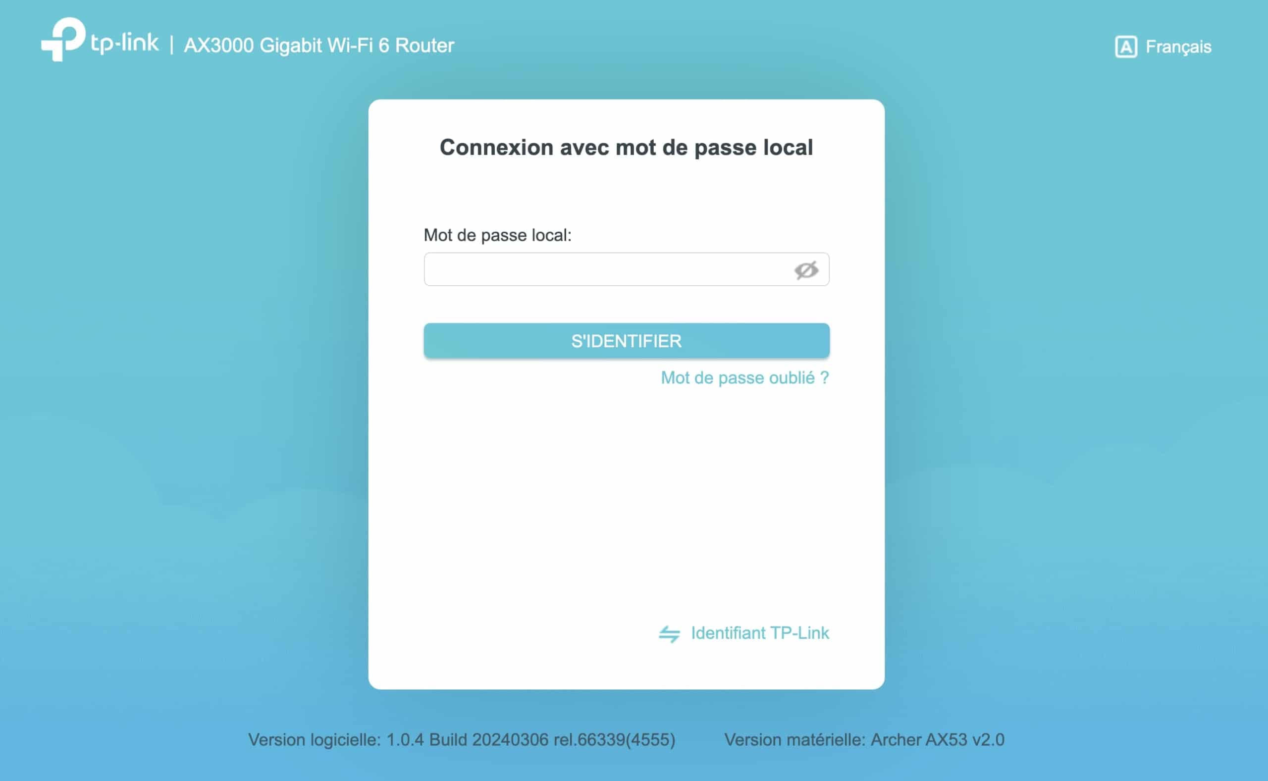 Page de connexion du routeur avec champ de saisie du mot de passe
