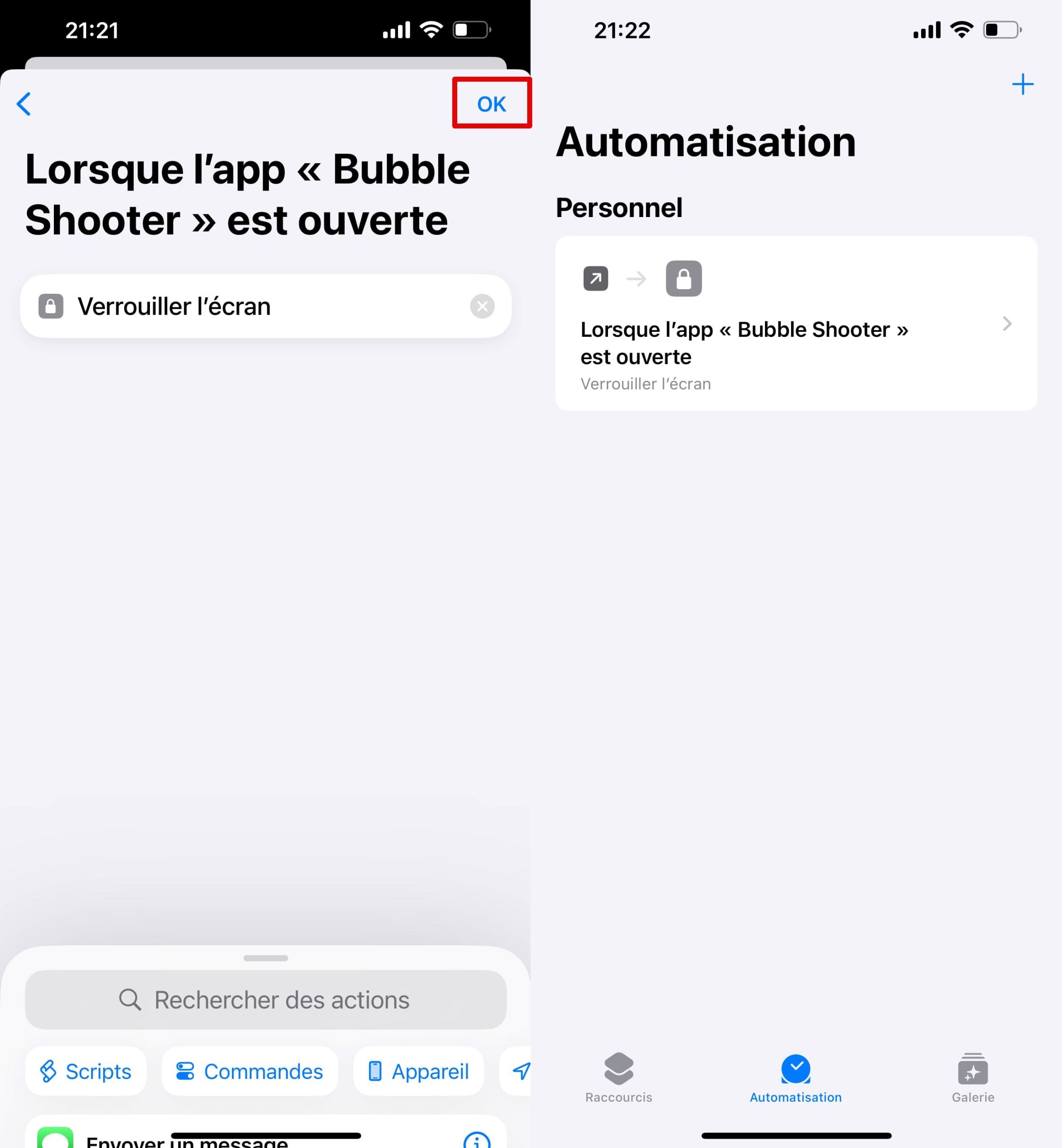 Terminez les réglages en cliquant sur OK.