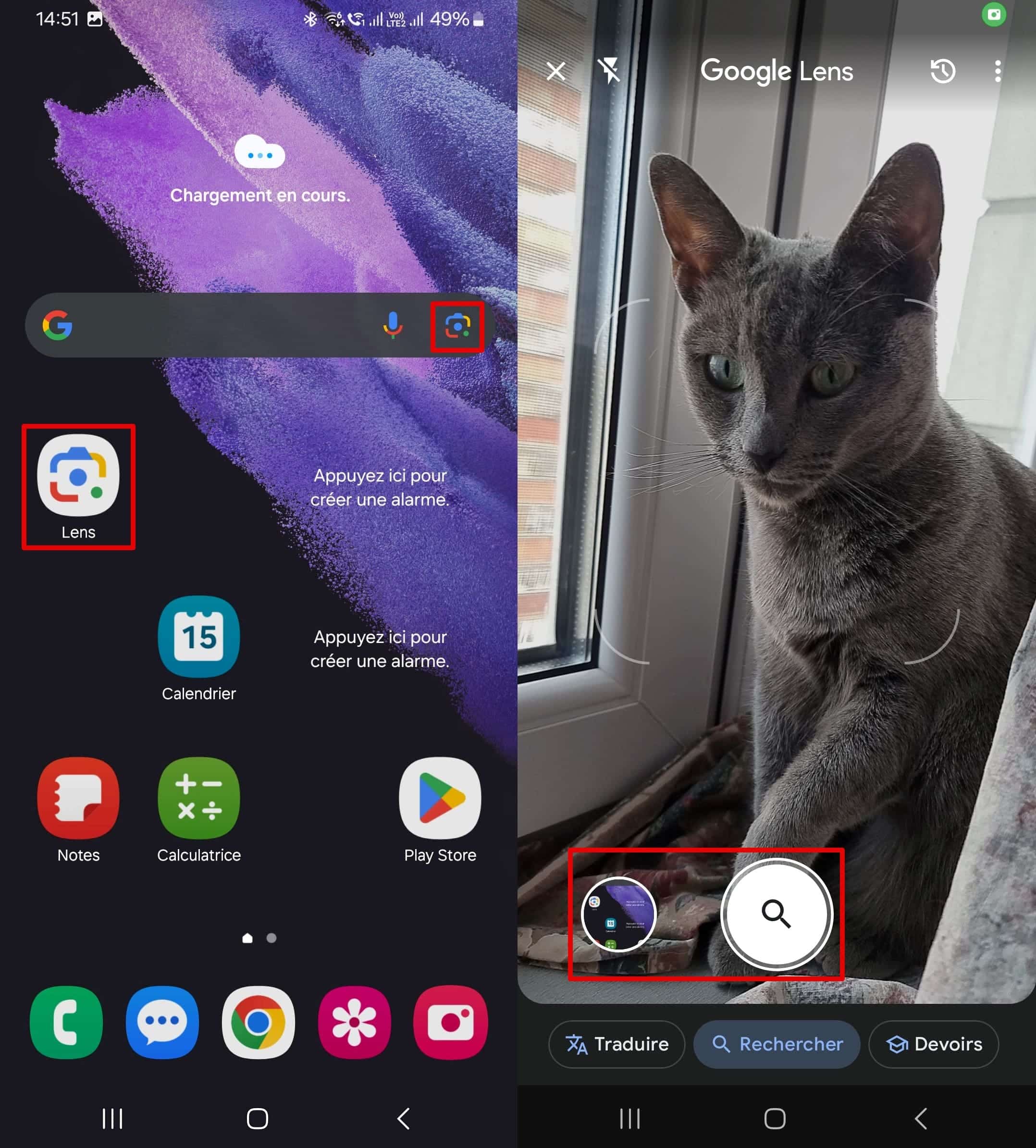 Allez sur l'application Google Lens ou sur l'icône correspondante pour trouver une photo dans le flux de recherche de votre téléphone.