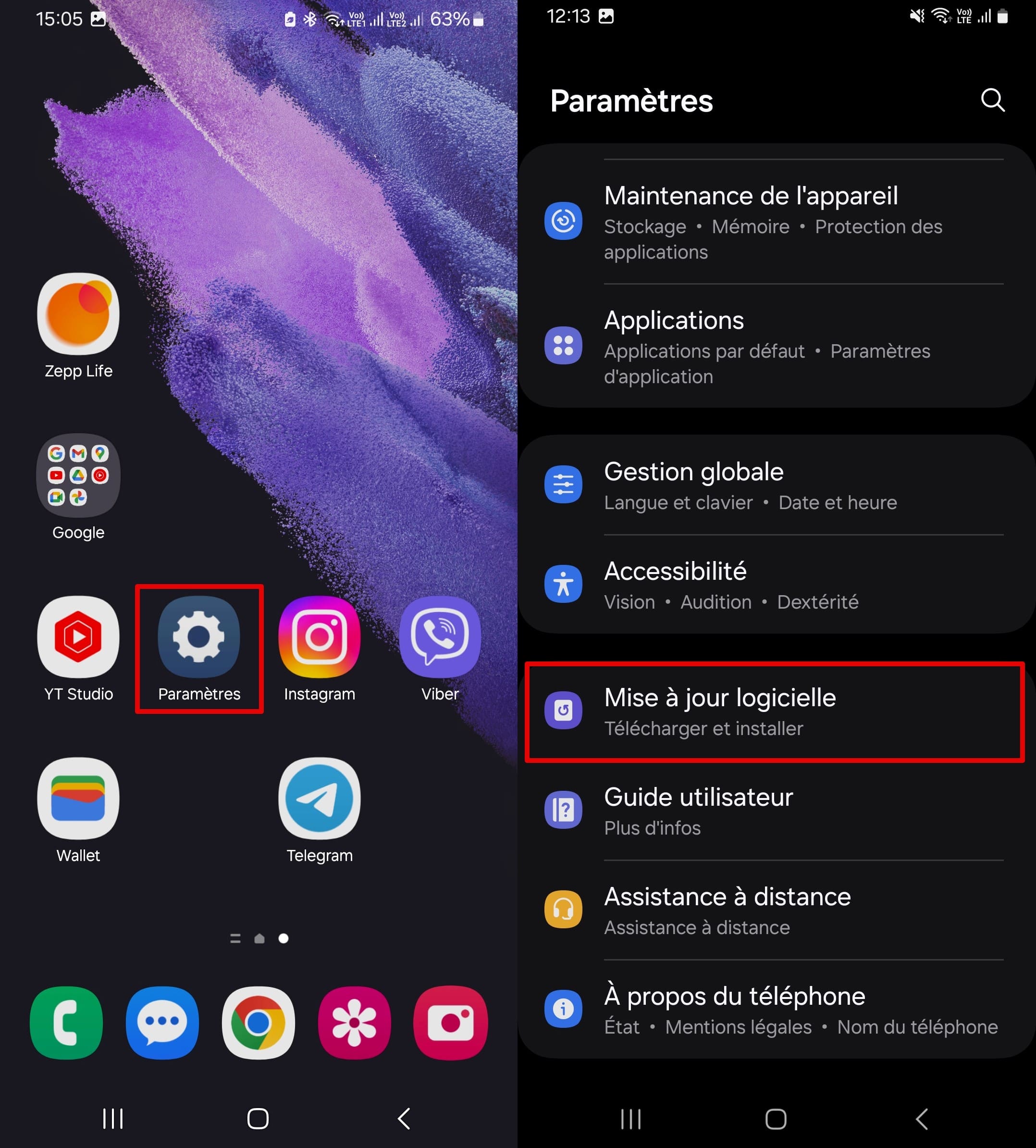 Allez dans les Paramètres - Mise à jour logicielle