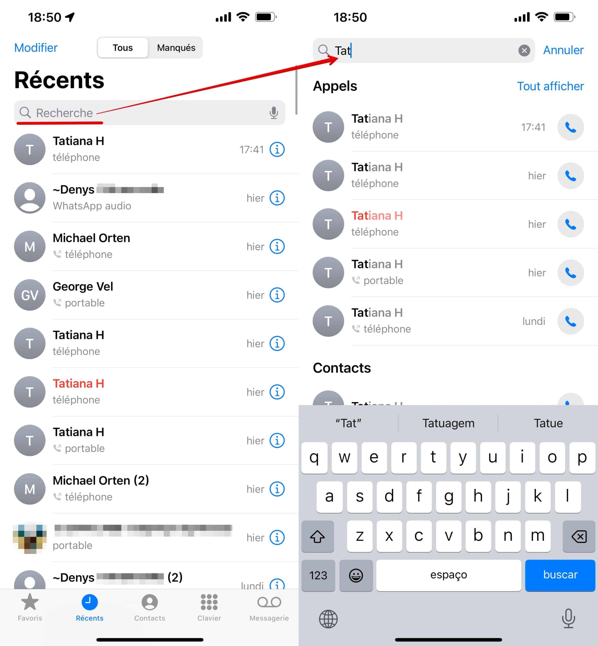 Accès à l’historique des appels d’un contact spécifique sur iPhone