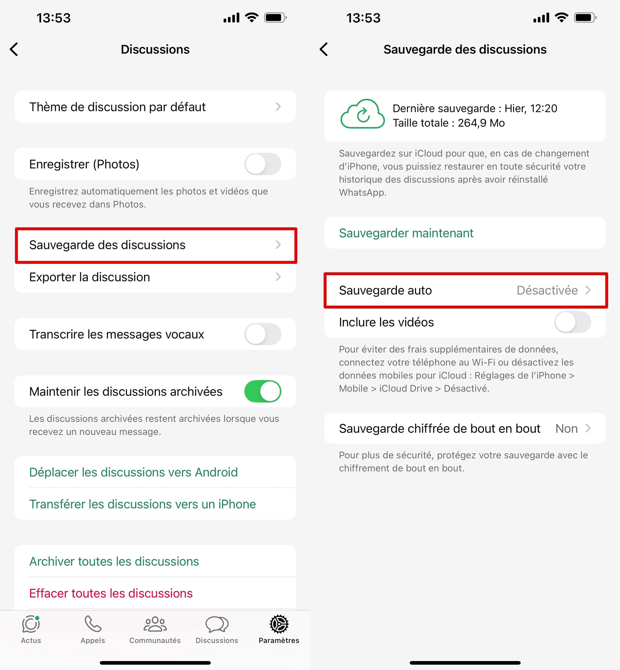 Activation de la sauvegarde automatique de whatsapp sur iphone