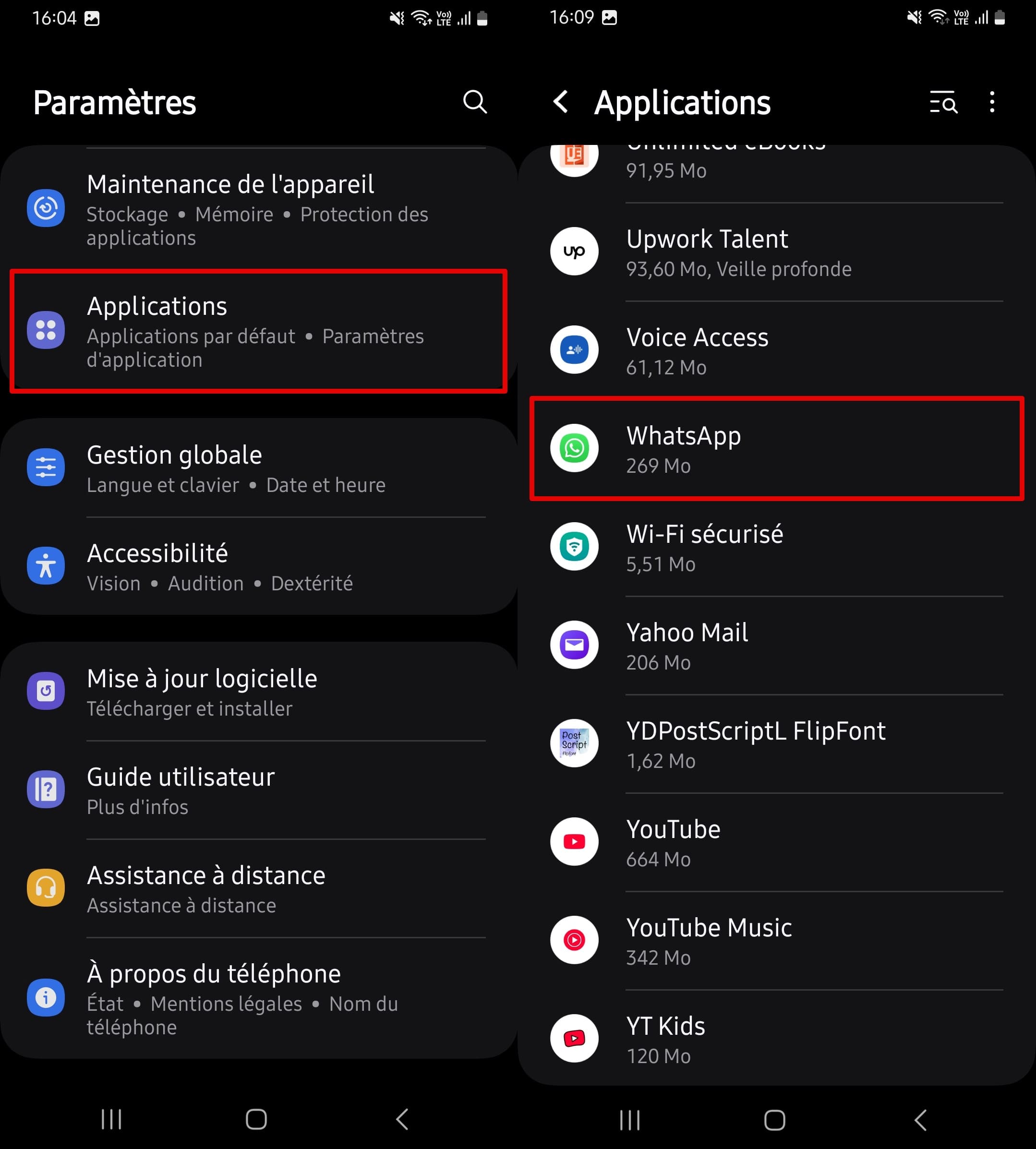 Allez dans les Paramètres de votre téléphone - Applications - WhatsApp.