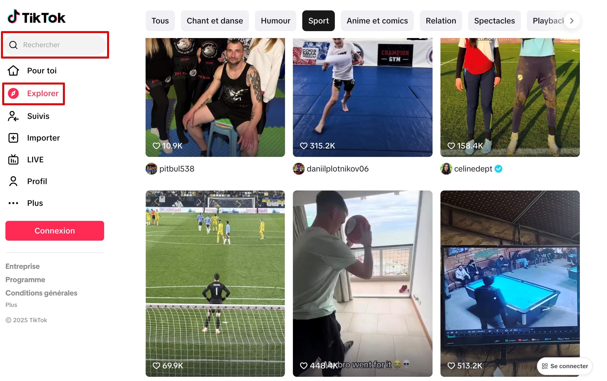 Cliquez sur Explorer pour rechercher du contenu Tiktok par catégorie sur le web.