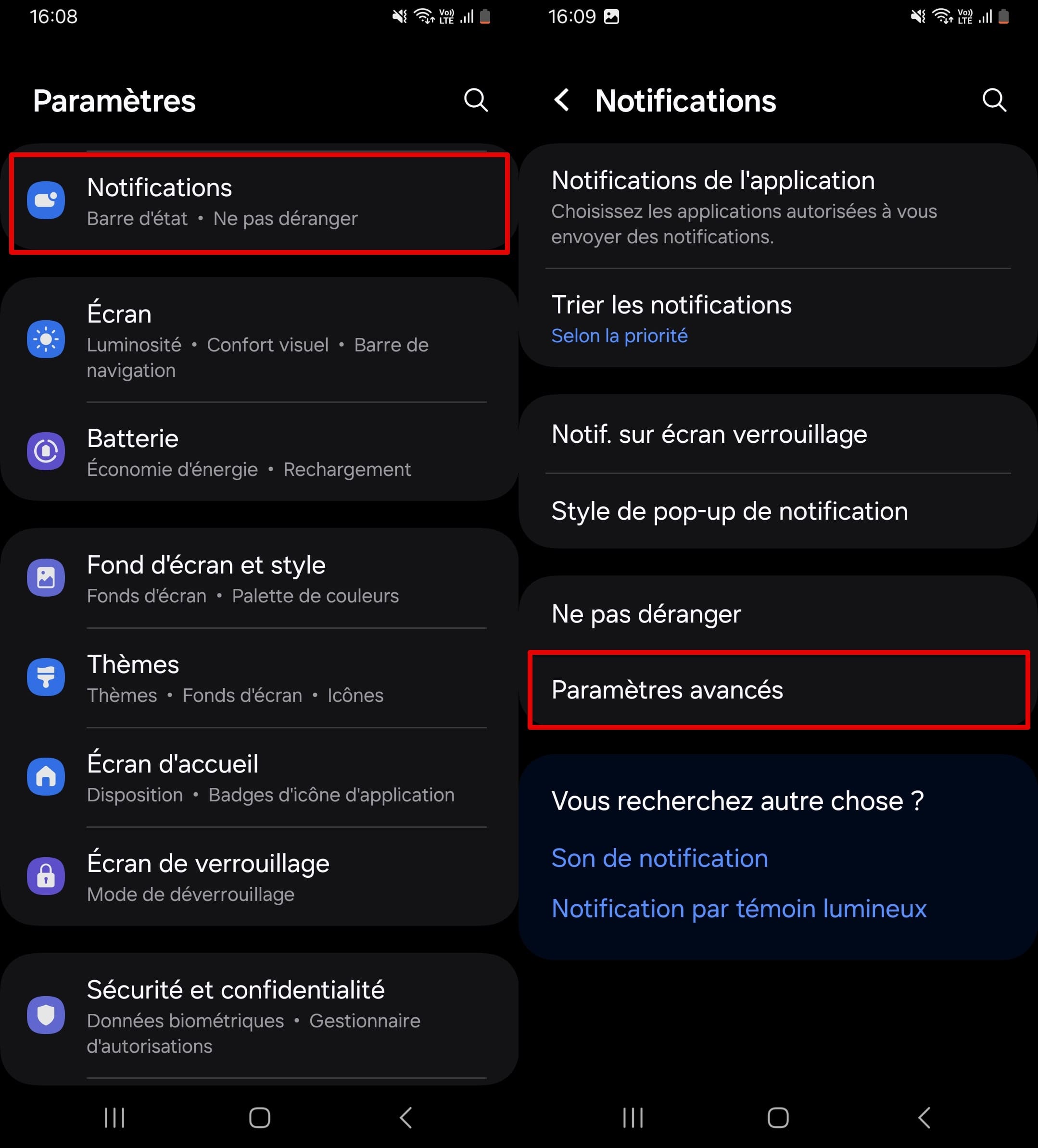 Ouvrez les paramètres - notifications.