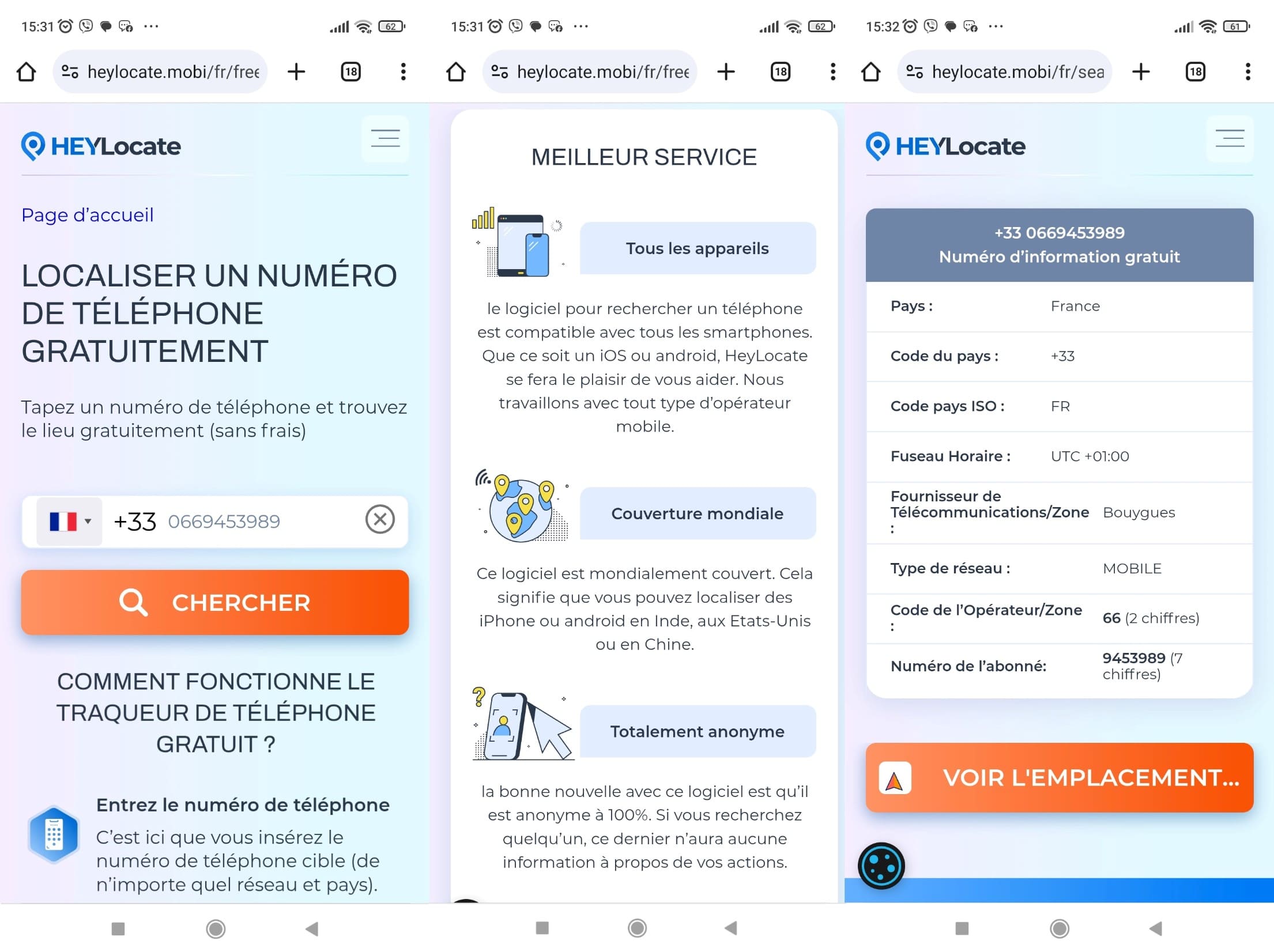 Entrez le numéro de téléphone et obtenez le nom du pays, le fournisseur de services de l'abonné et le code de l'opérateur.