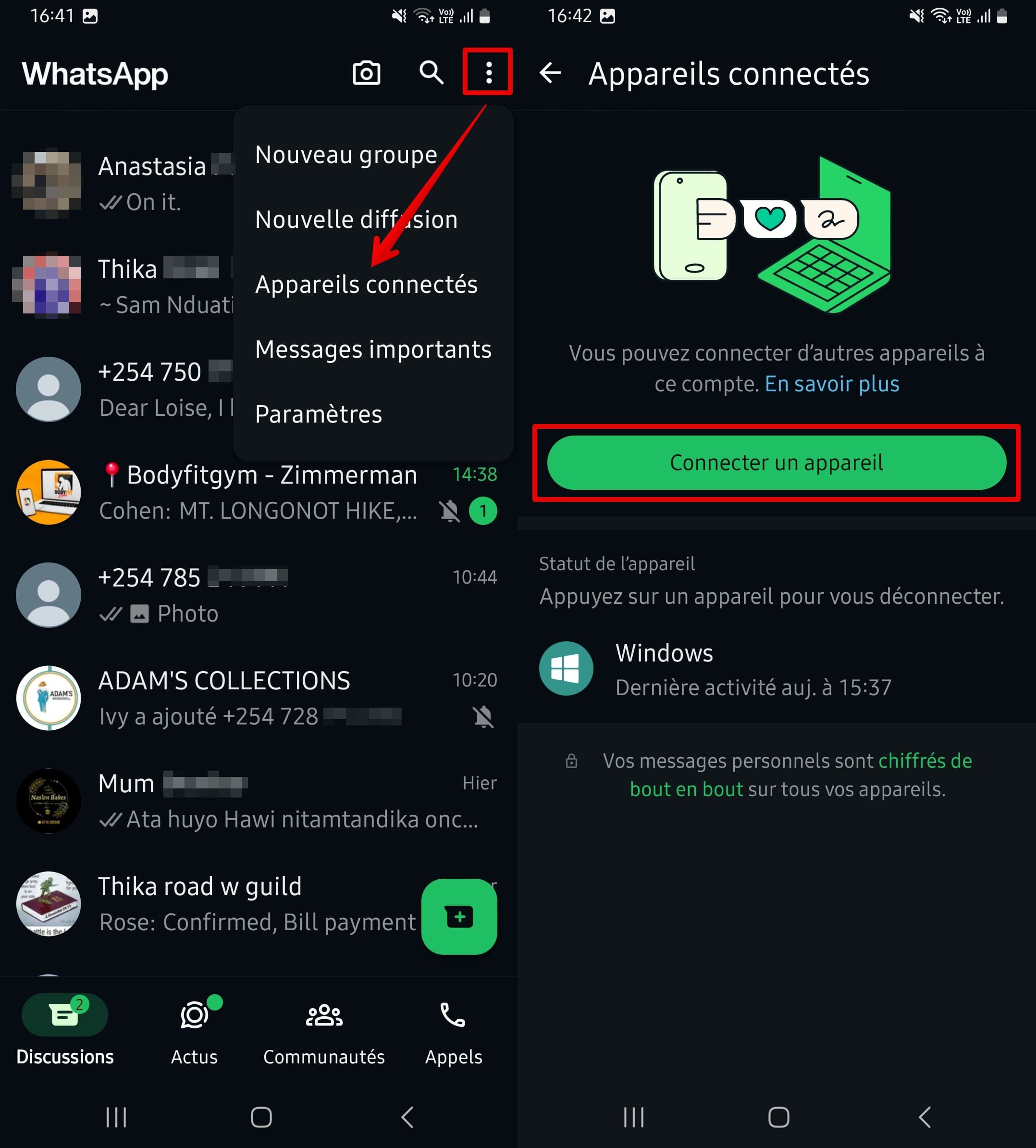 Ouvrez les appareils reliés - relier un appareil pour relier WhatsApp à un autre appareil.