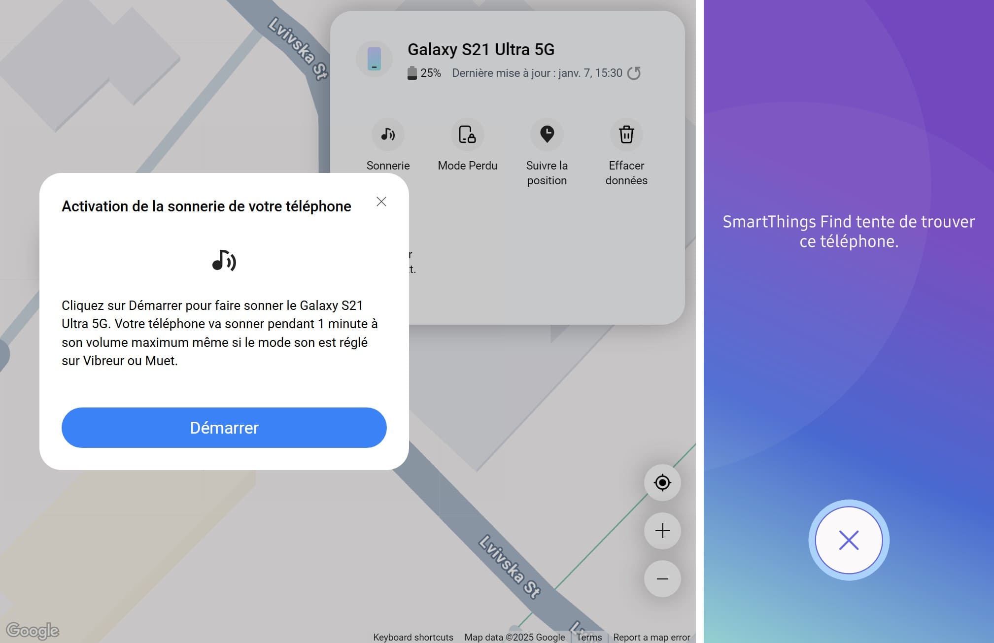 Activez la sonnerie pour retrouver votre téléphone via le site internet de smartthings find et pour voir s’afficher une notification sur votre téléphone.