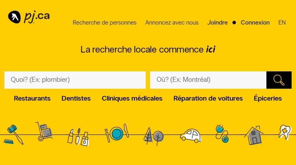 Vous pouvez effectuer une recherche par numéro de téléphone, entreprise ou emplacement sur Pages Jaunes Canada.