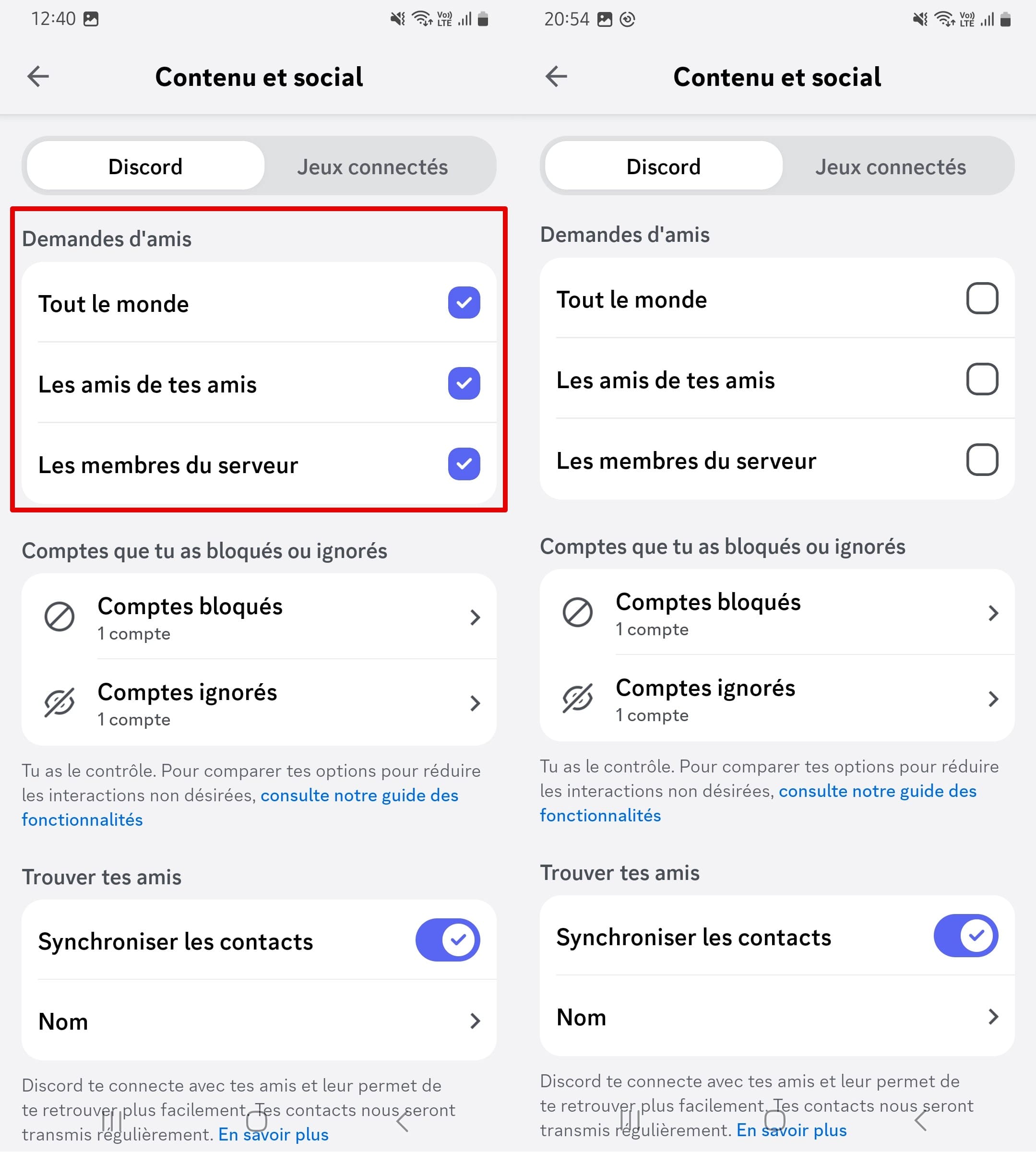 Cliquez sur les boutons à côté des Demandes d’amis pour les désactiver.