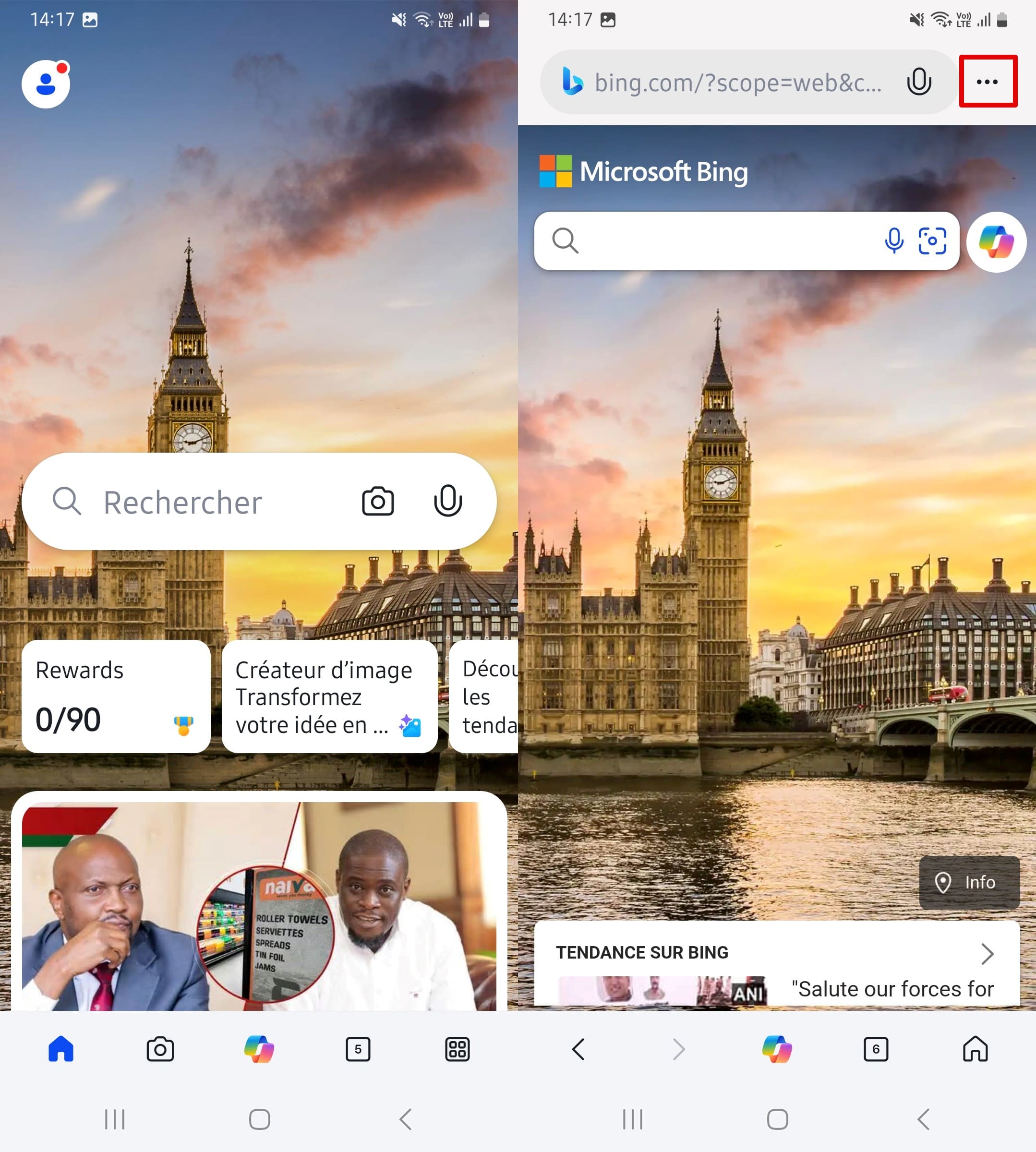 Saisissez bing.com sur l’application Bing.