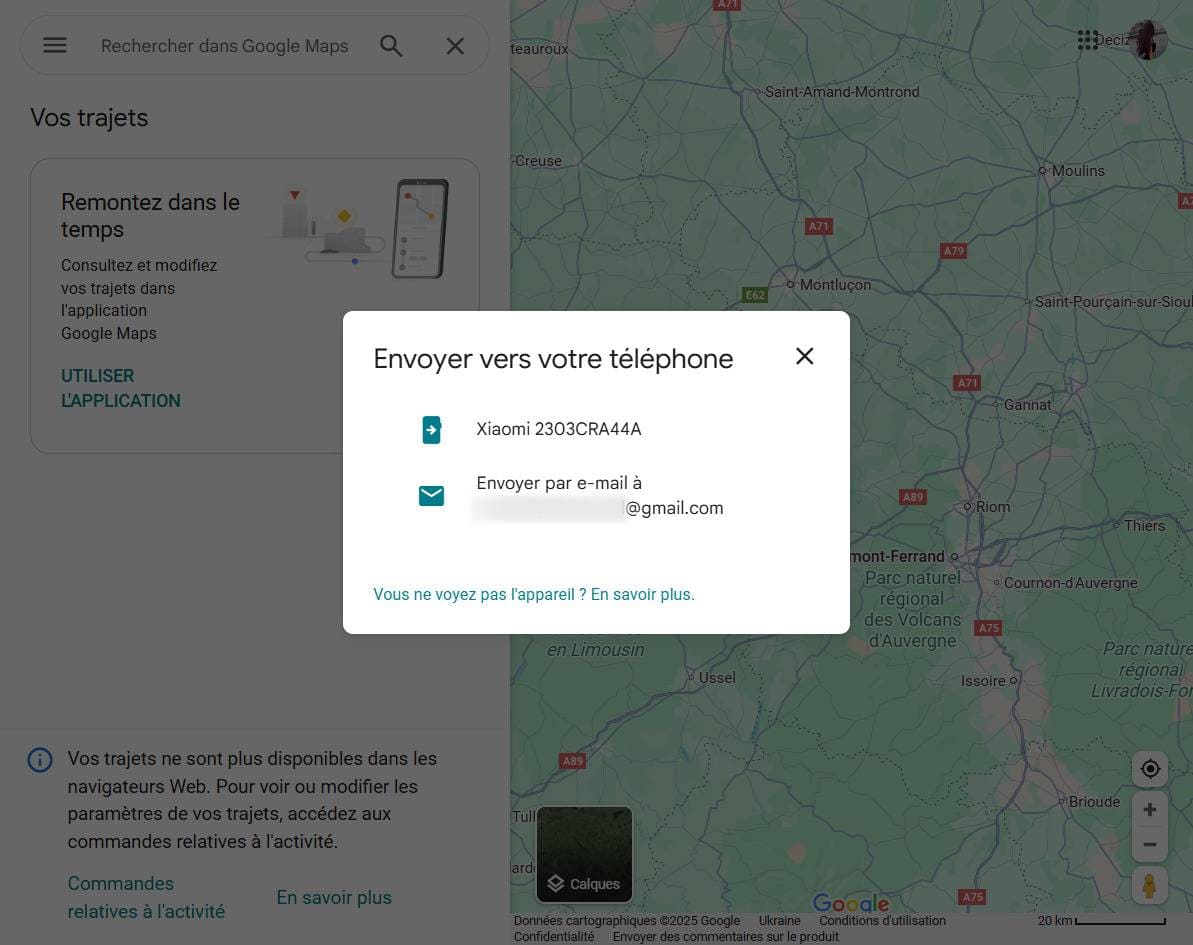 Vos trajets sur votre ordinateur doit être ouverte depuis l'application.