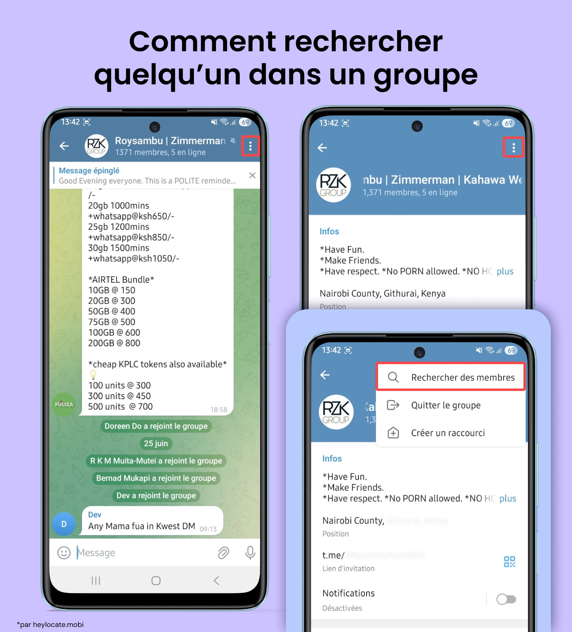 Ouvrir une discussion de groupe sur Telegram avec les informations et la liste des membres affichées.