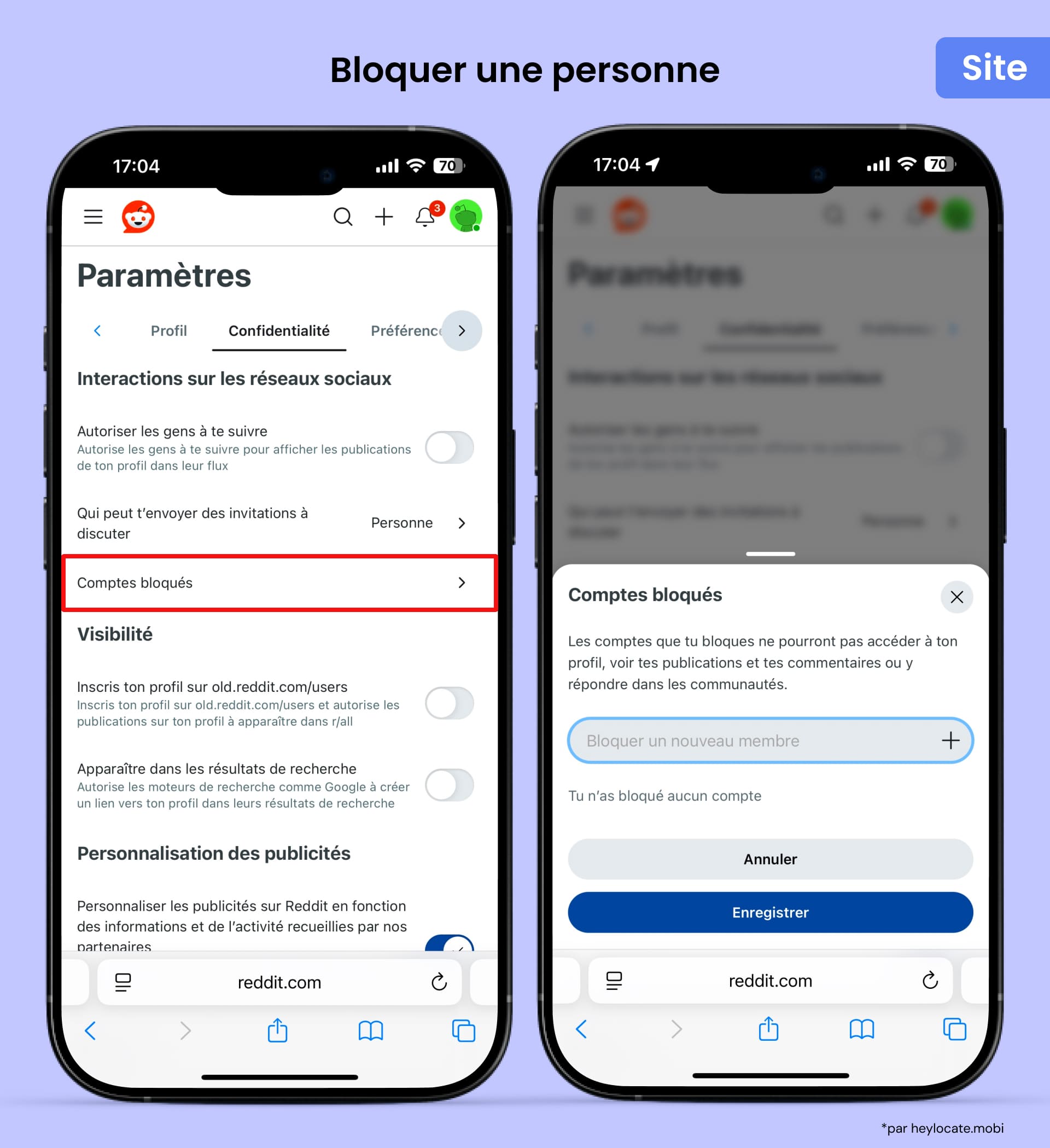 Ouvrir l'élément Comptes bloqués dans les paramètres (Confidentialité), entrer l'utilisateur.