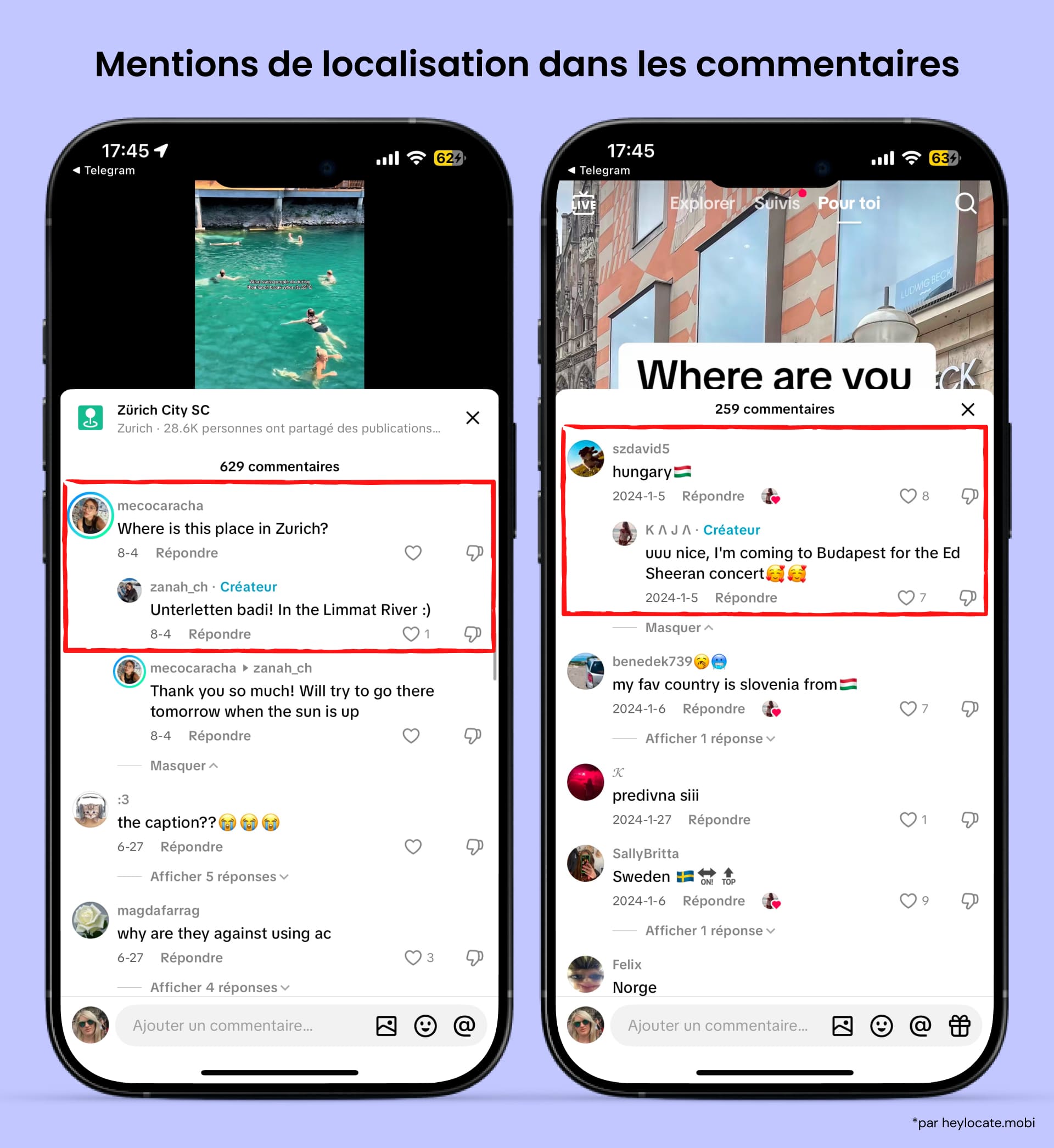 Obtenir la localisation en utilisant les commentaires sur une vidéo TikTok.