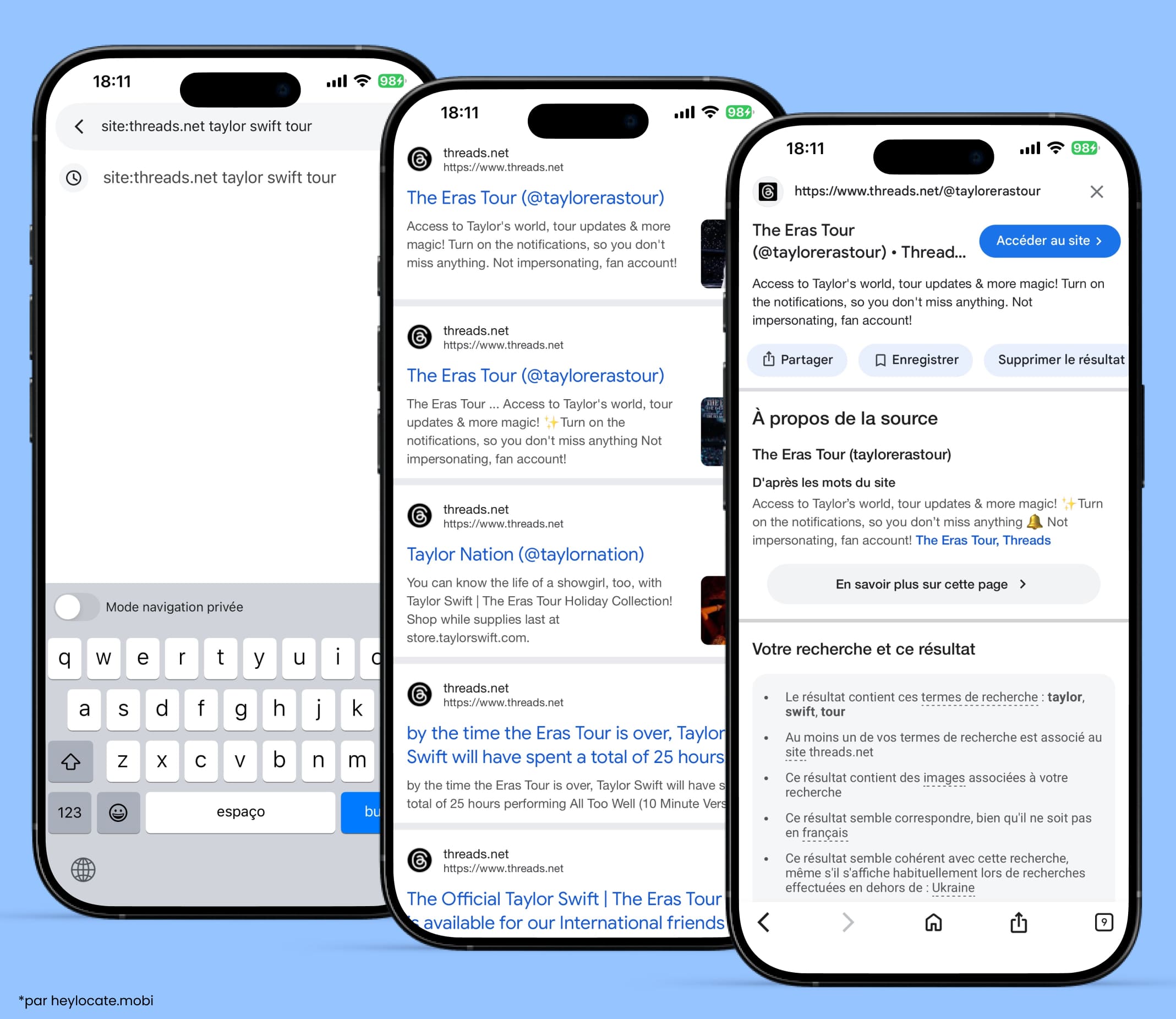 Dans la recherche Google, saisir site:threads.net et le nom de votre compte Threads pour afficher les résultats.