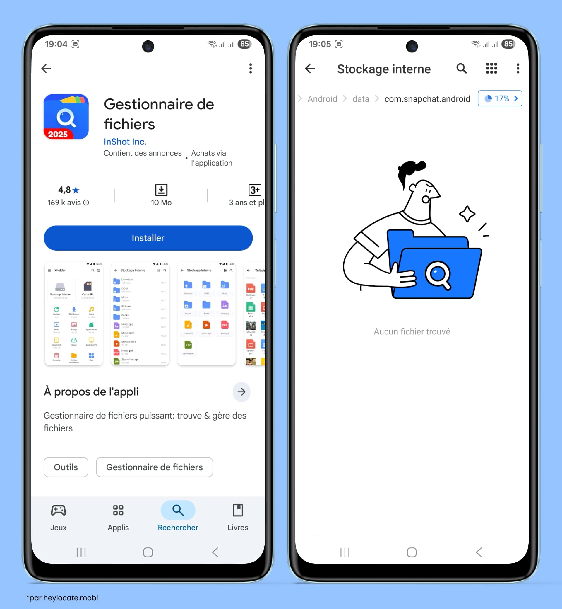 Lors de l’installation d’un gestionnaire de fichiers supplémentaire, le dossier com.snapchat.android s’est révélé vide.