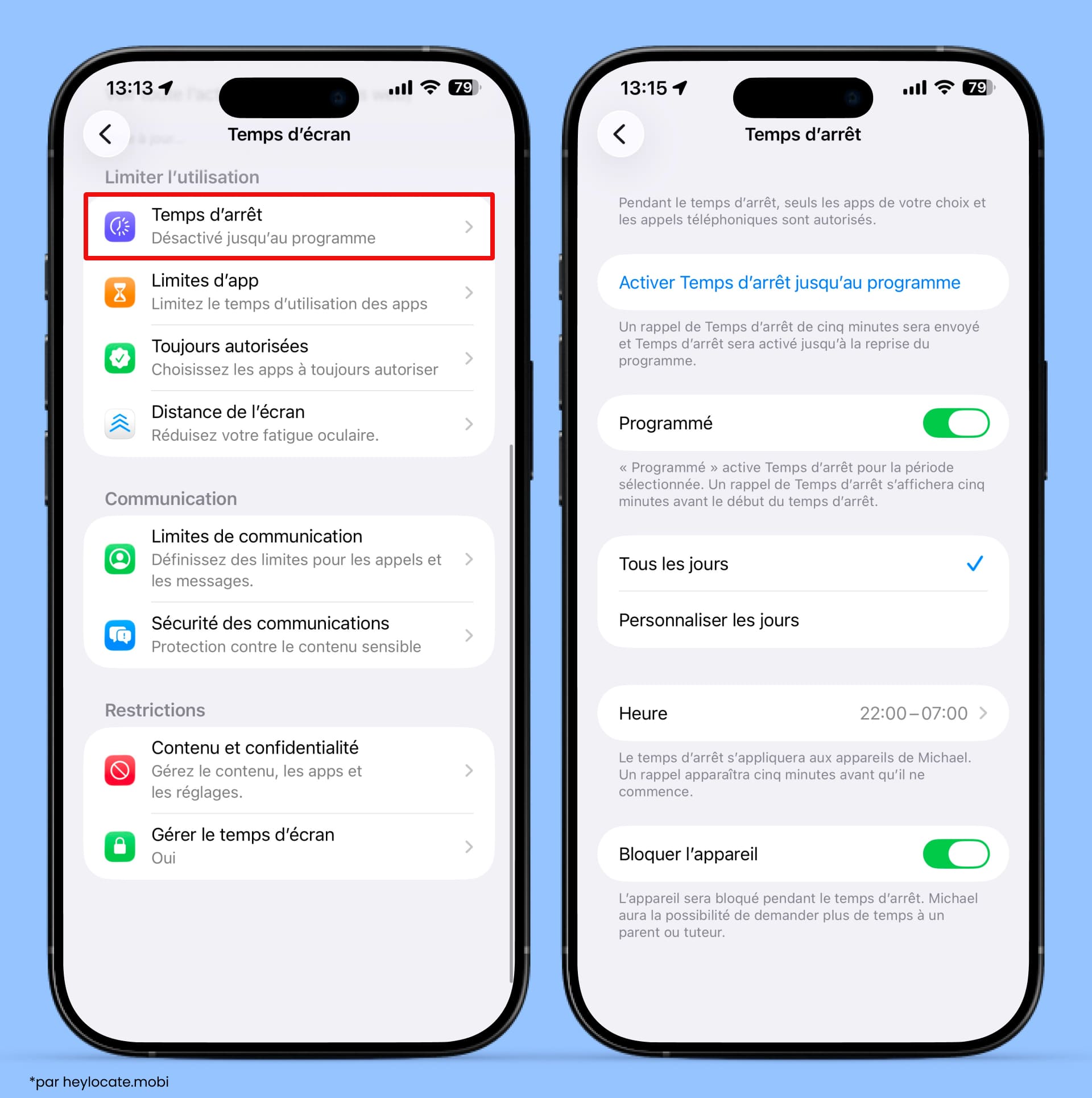 Ouvrez Temps d’écran sur votre iPhone et accédez à Temps d’arrêt pour définir des restrictions.
