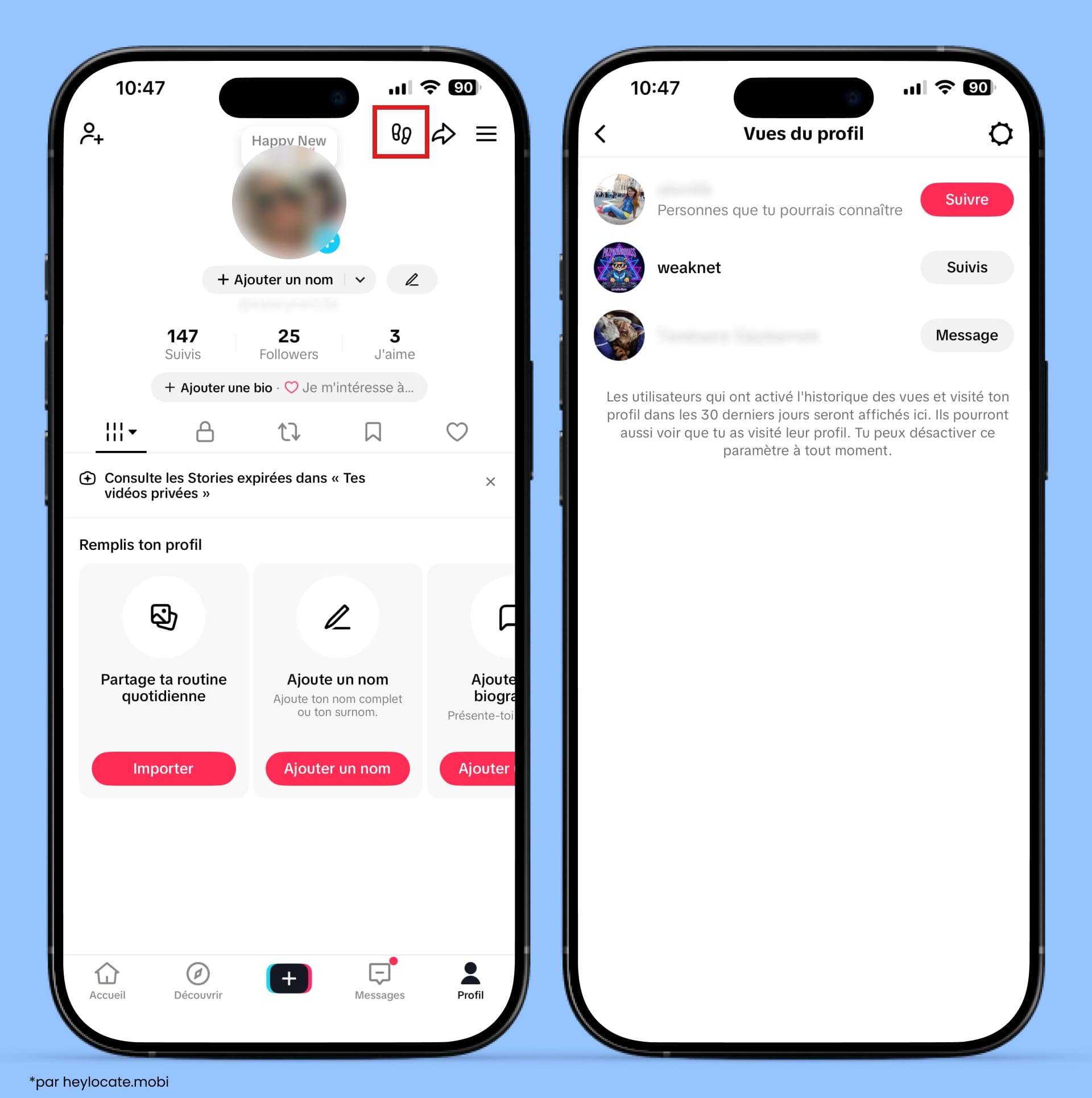 Sur votre page de profil, appuyez sur l’icône d’empreinte.