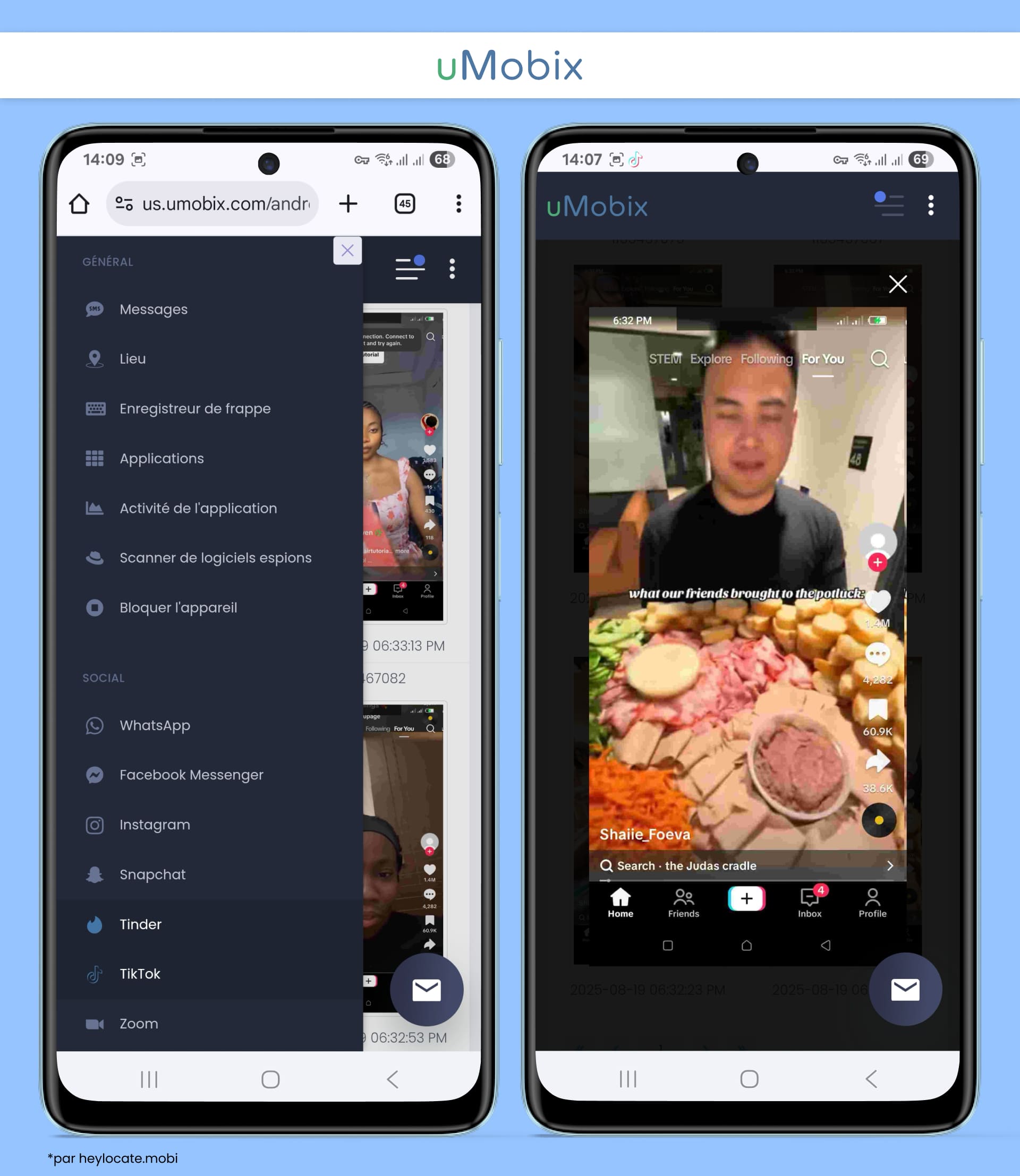Ouvrez le menu des fonctionnalités du service et un exemple de capture d’écran TikTok.
