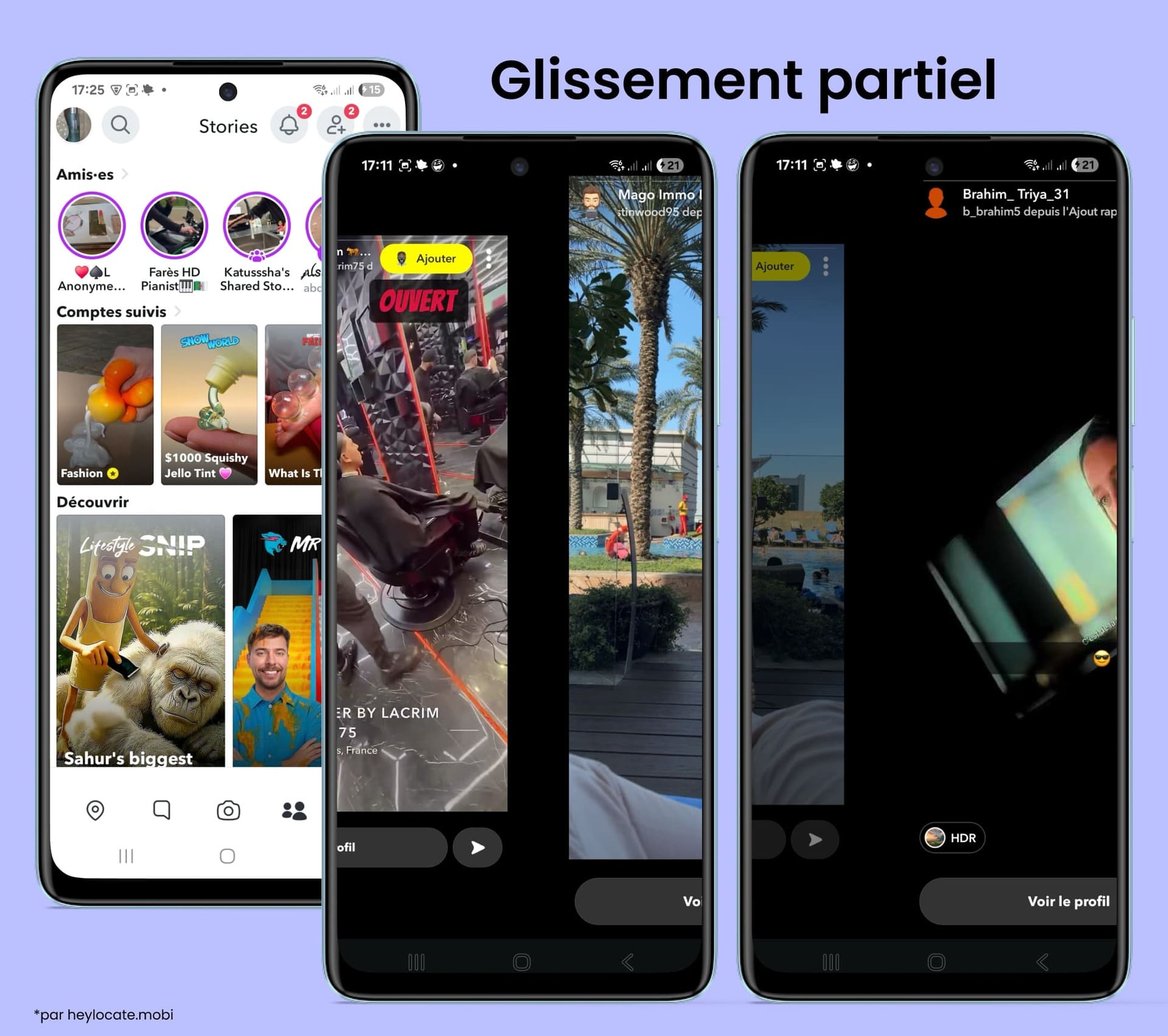 Ouvrir une story dans Snapchat et faire glisser vers la suivante jusqu’au milieu de l’écran.