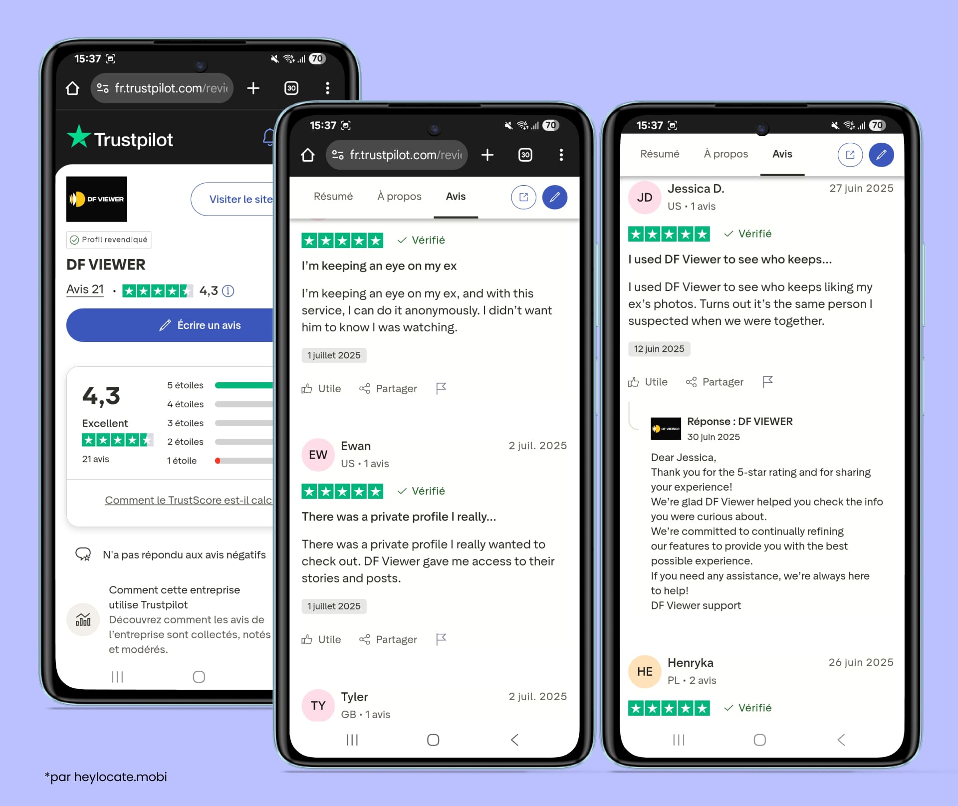 La note du service est légèrement supérieure à 4 sur 5, et les captures montrent des avis positifs.