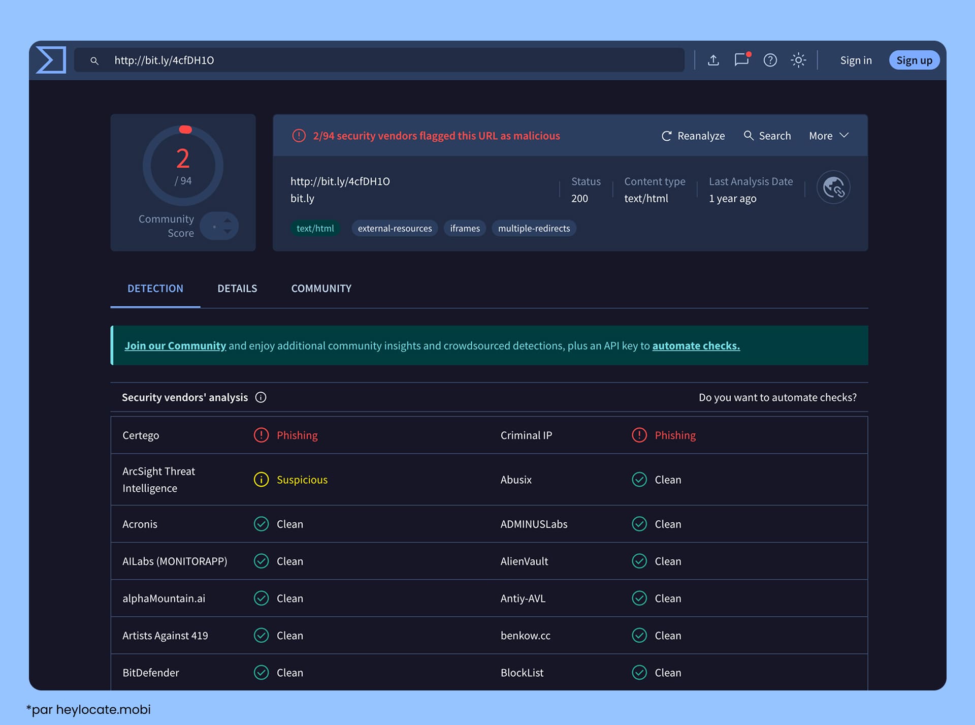 Capture d’un guide sur la vérification d’images et de liens, avec un scan VirusTotal.