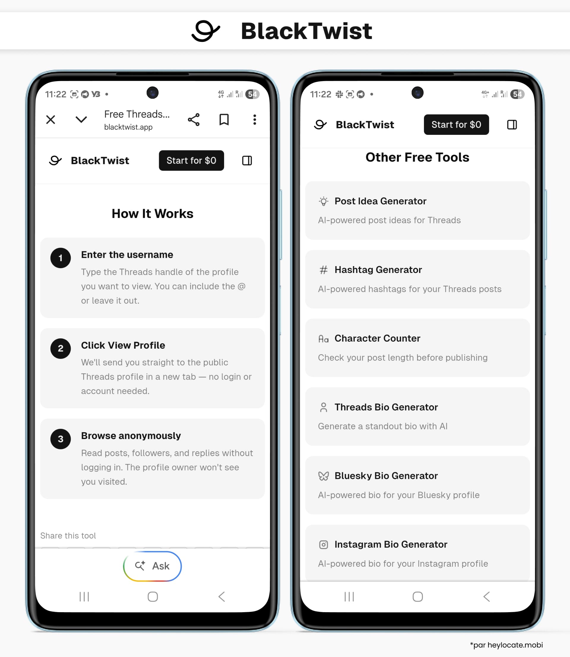 BlackTwist explique comment saisir un nom d’utilisateur Threads, naviguer anonymement et utiliser des outils associés aux réseaux sociaux.