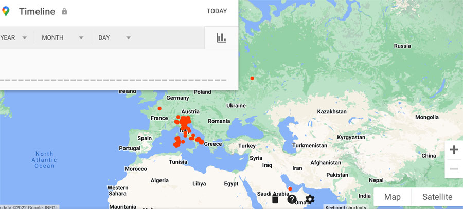 visualizzazione della cronologia delle posizioni di 30 giorni in Google Maps