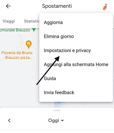 screnshot mobile passi 1 per eliminare la cronologia di Google Maps