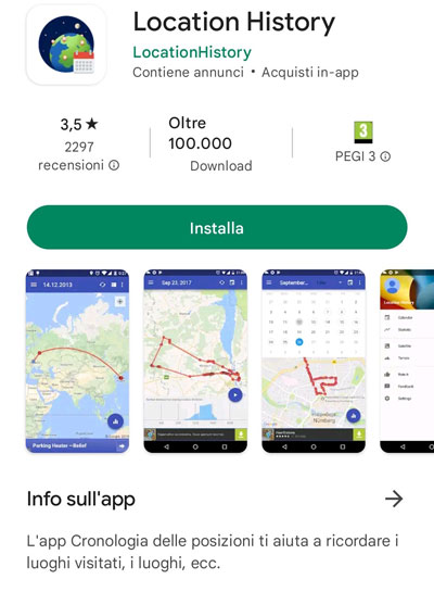 mobile screenshots of Location History mobile tracking app