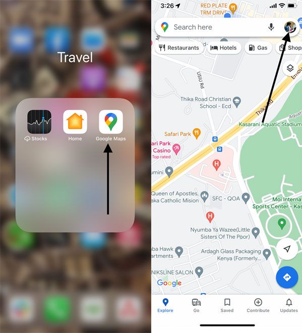 schermate mobili di come utilizzare Google Maps per trovare il dispositivo anche senza utilizzare il numero di telefono, passi 1-2