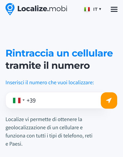 home page screenshot of Localize app for GPS locating phone numbers