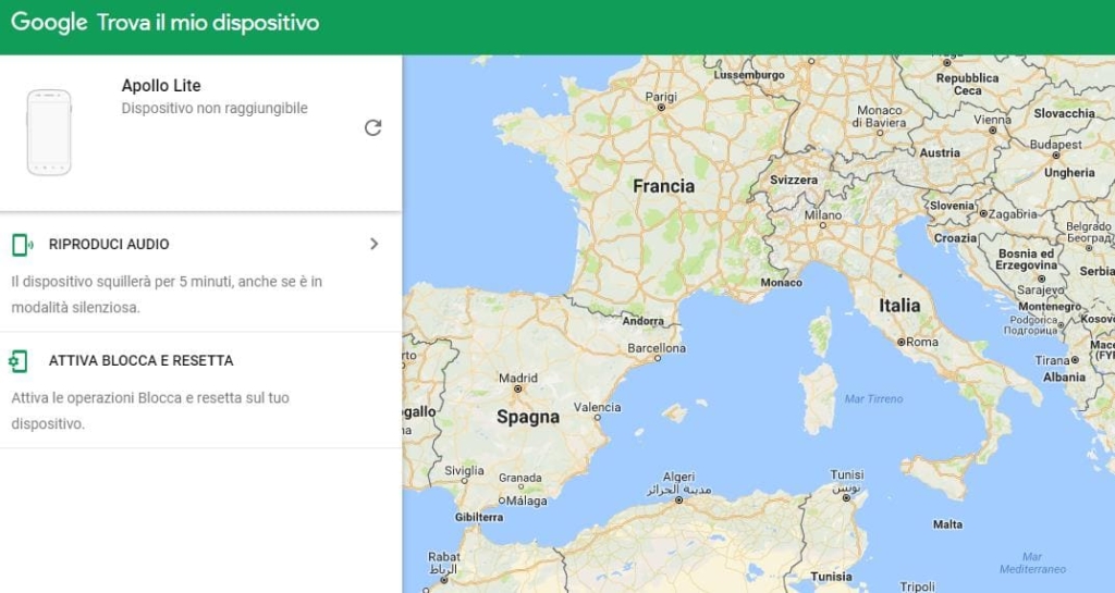 Questa applicazione aiuta a trovare il dispositivo sulla mappa
