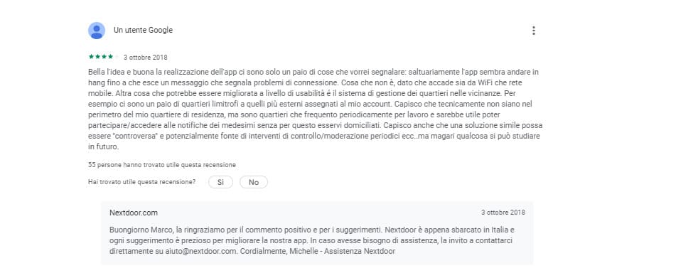 Recensioni Italiane su Nextdoor