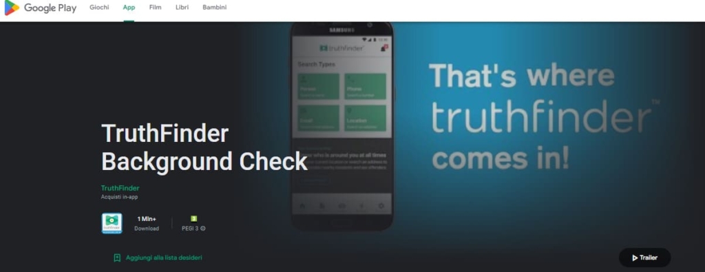 Immagine dell'applicazione Truthfinder su Google Play Store