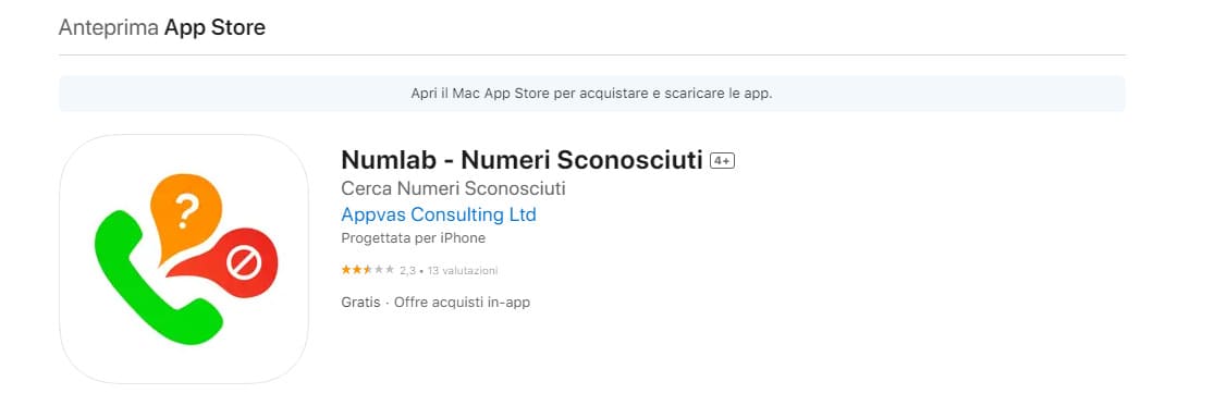 La pagina di download dell’app Numlab nell’App store di Apple