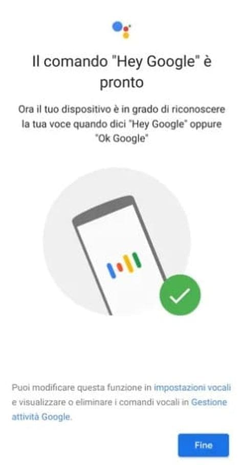 L’impostazione dell’Assistente Google una volta attivato il servizio