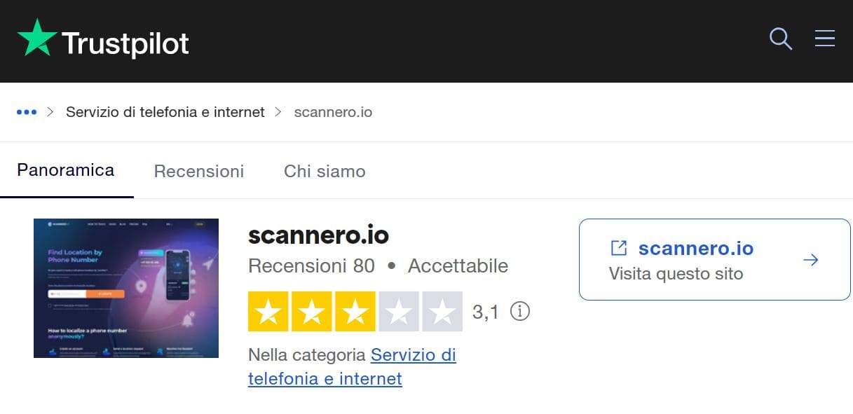 TrustPilot mostra la valutazione delle recensioni di Scannero