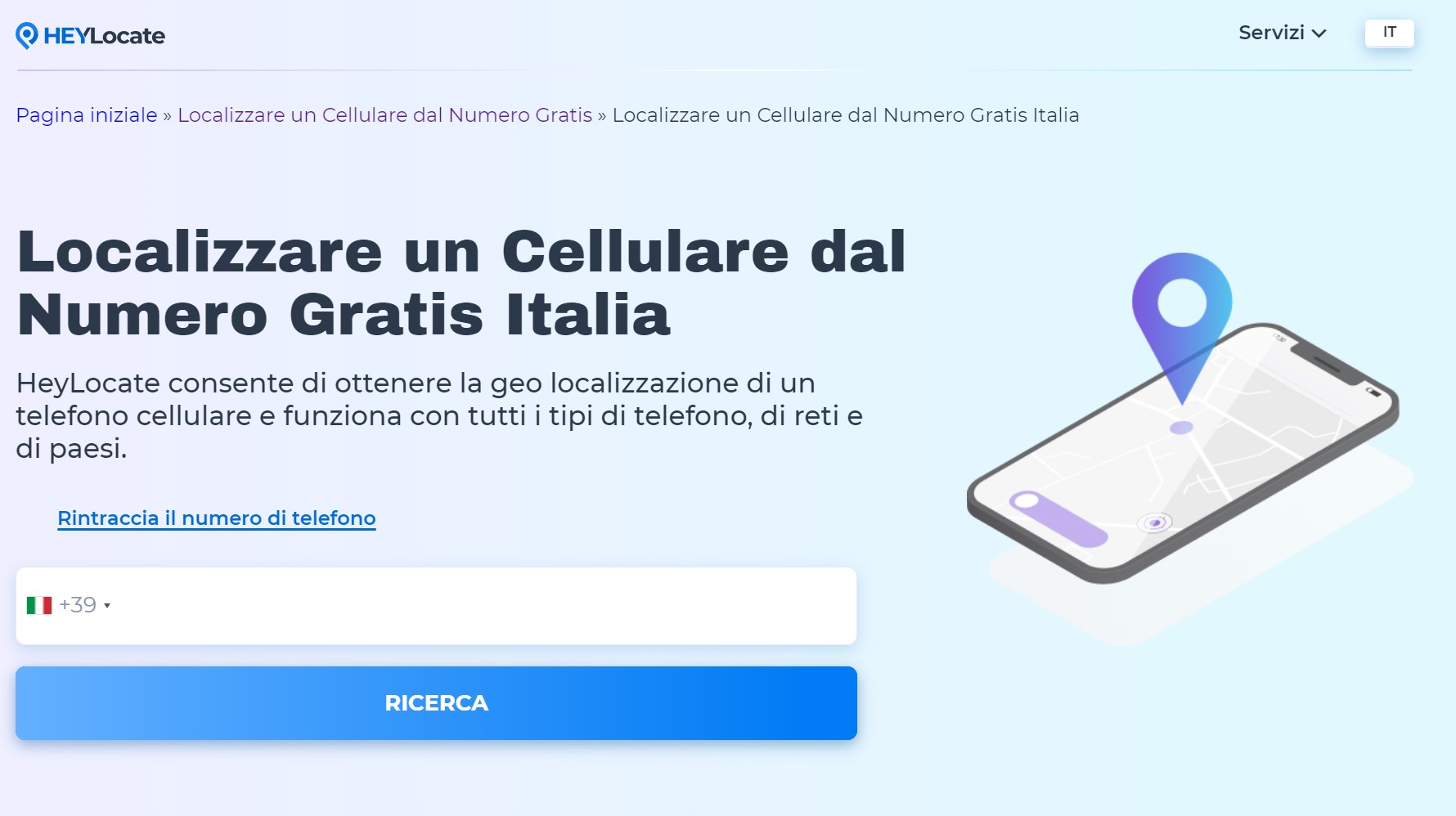 Modulo HeyLocate per rintracciare il numero di cellulare in Italia
