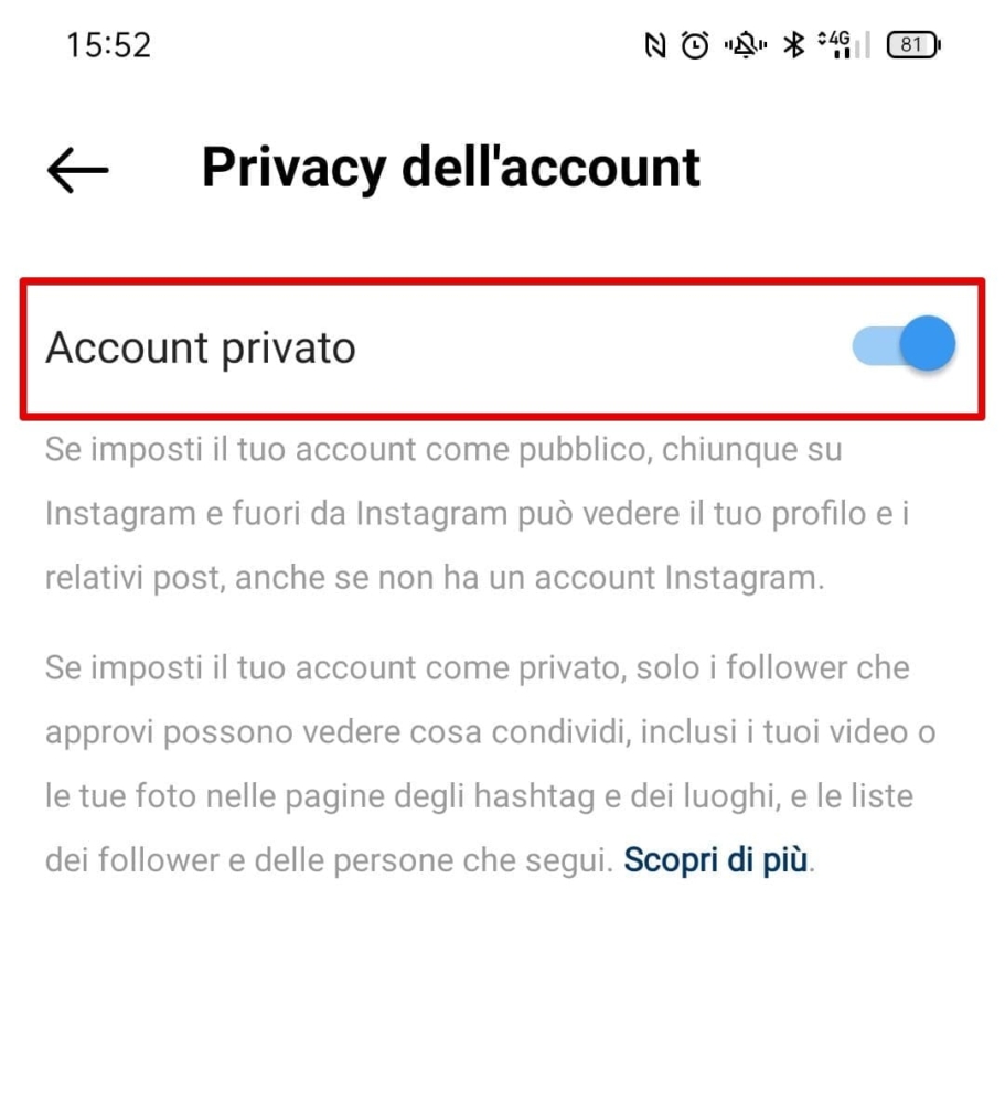 Come mettere un account Instagram privato 