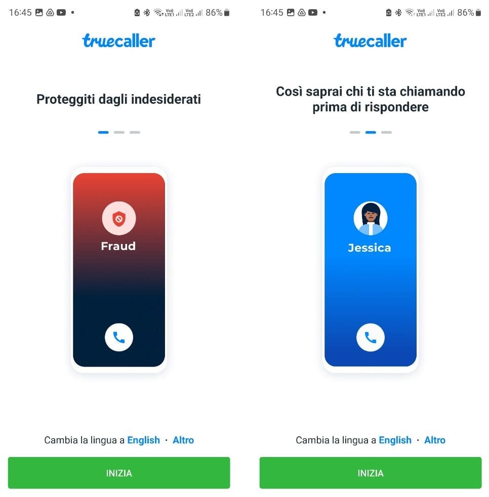 Visualizzare lo spam in rosso e l'ID chiamante in blu in Truecaller
