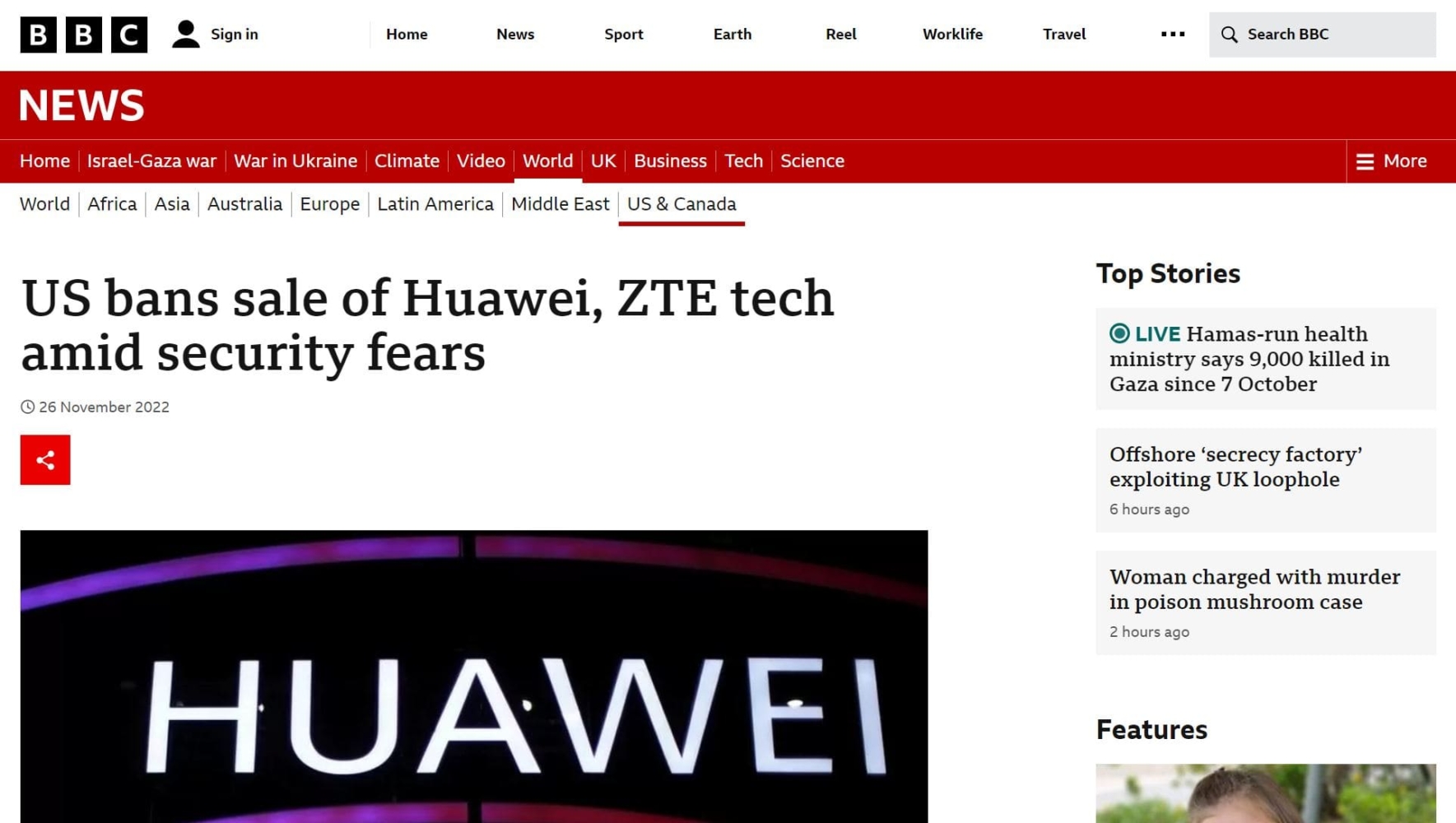 google vieta l'articolo di huawei dal sito web della bbc