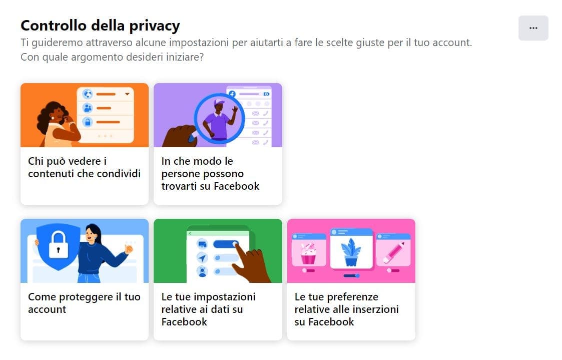 La scheda per modificare le impostazioni della privacy di account Facebook
