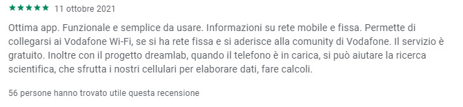 Una recensione positiva dell’app My Vodafone Italia sul Google Play Store