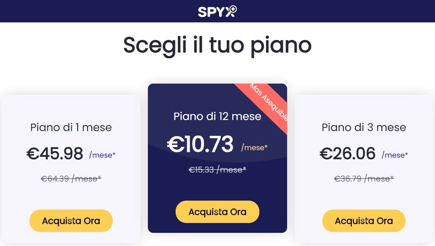 Specificare i prezzi per l'acquisto dei piani personalizzati SpyX