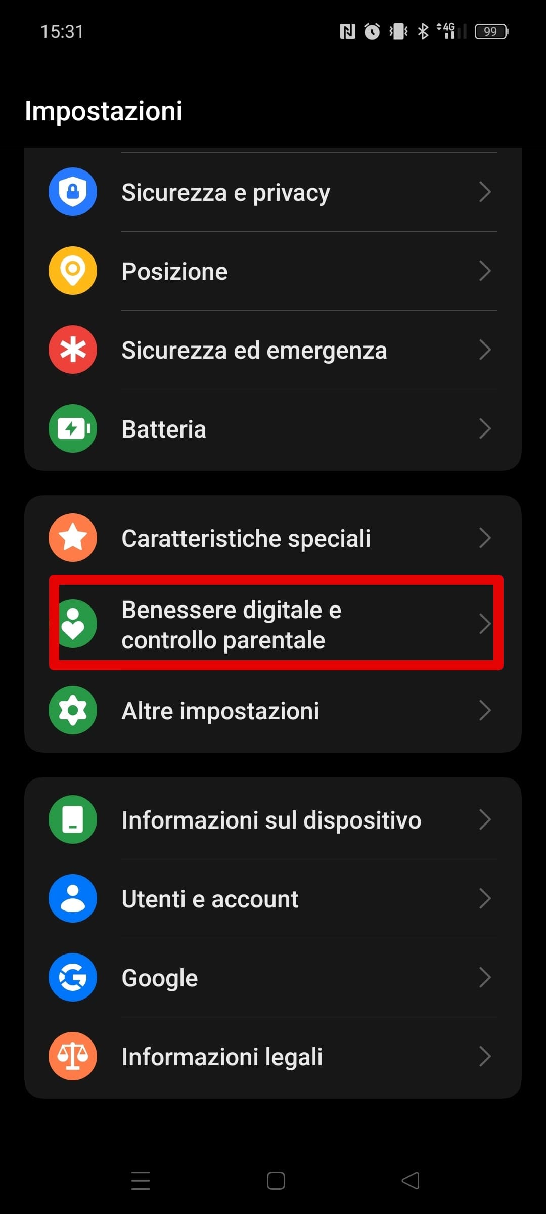 Come accedere al menu Benessere digitale e controllo parentale su un Android 