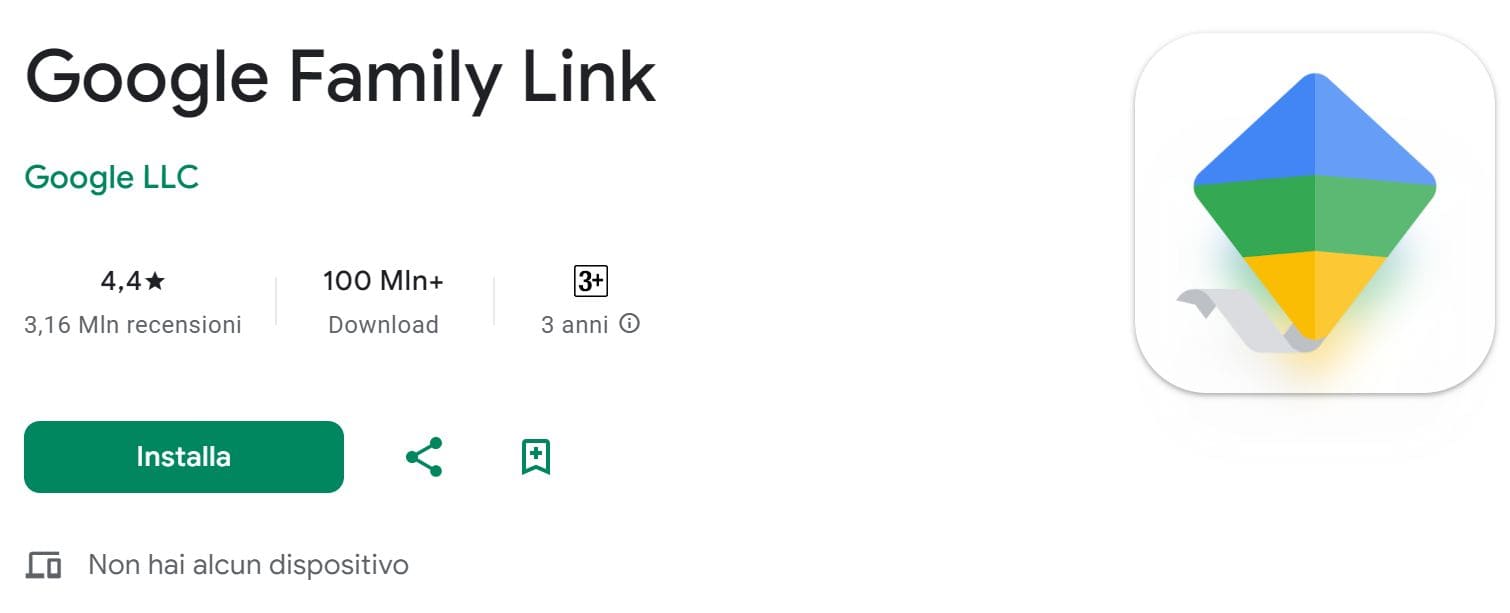 La pagina dell’app Google Family Link nel Play Store